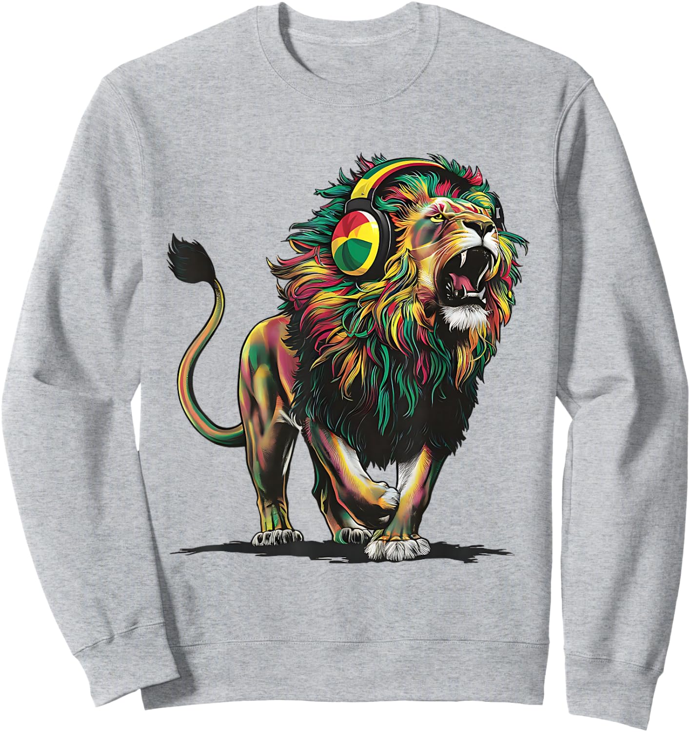Reggae Lion Jamaican Pride With Rasta & Headphones Sweatshirt - Sweatshirt | Ash