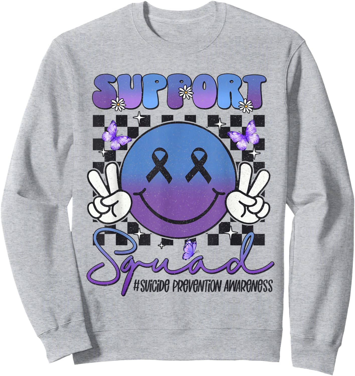 Suicide Prevention Awareness Support Teal & Purple Ribbon Sweatshirt - Sweatshirt | Ash