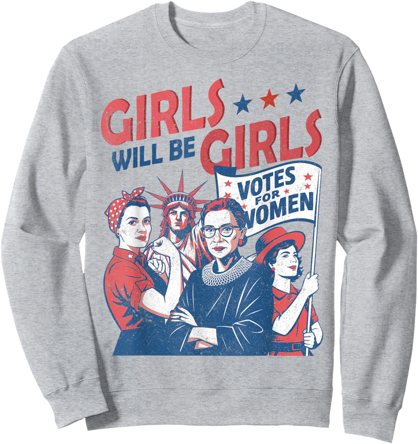 Retro Patriotic Feminist 4th of July Shirts For Girls Sweatshirt - Sweatshirt | Ash