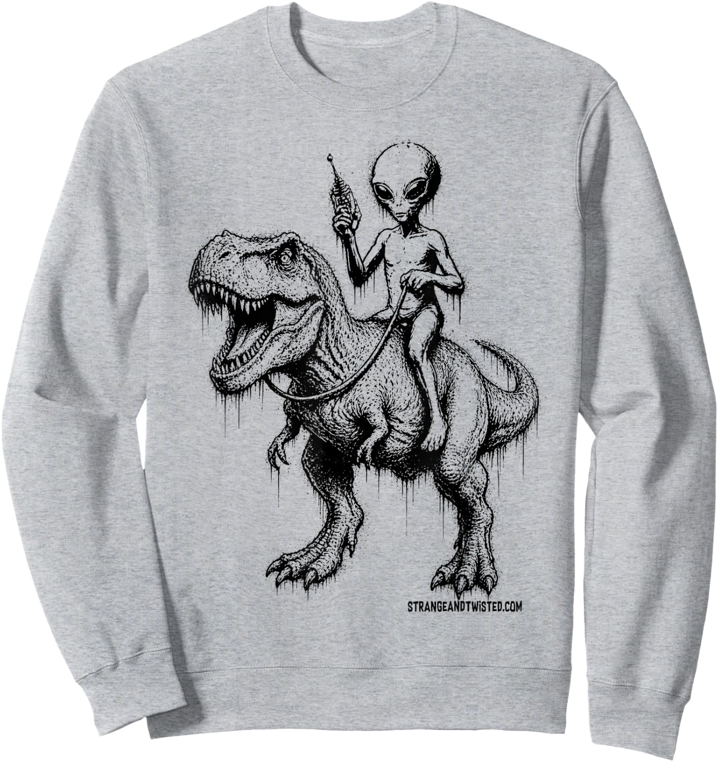 Alien Riding Dinosaur Funny Sci Fi Humor Gift Sweatshirt - Sweatshirt | Ash