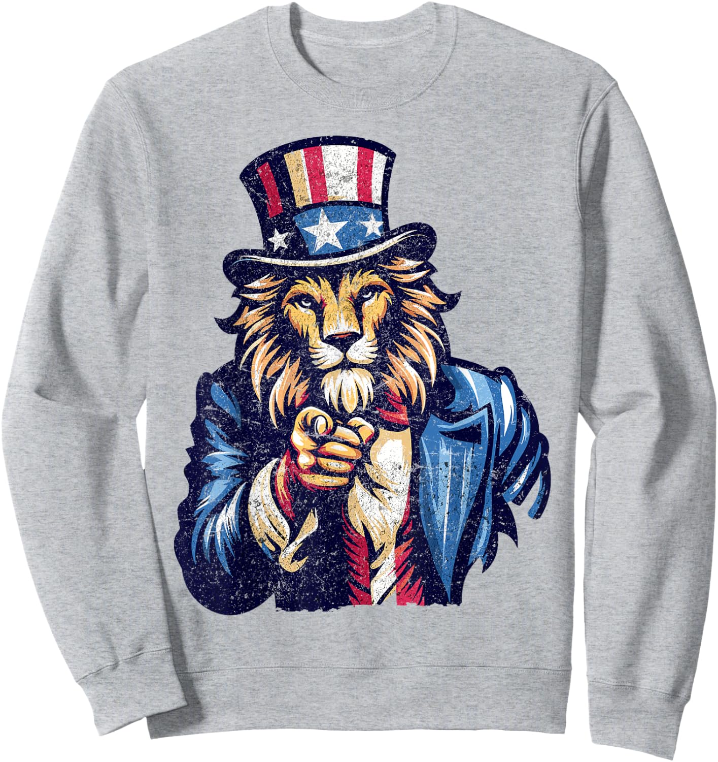 Lion Uncle Sam Pointing Finger 4th Of July Patriotic Men Dad Sweatshirt - Sweatshirt | Ash