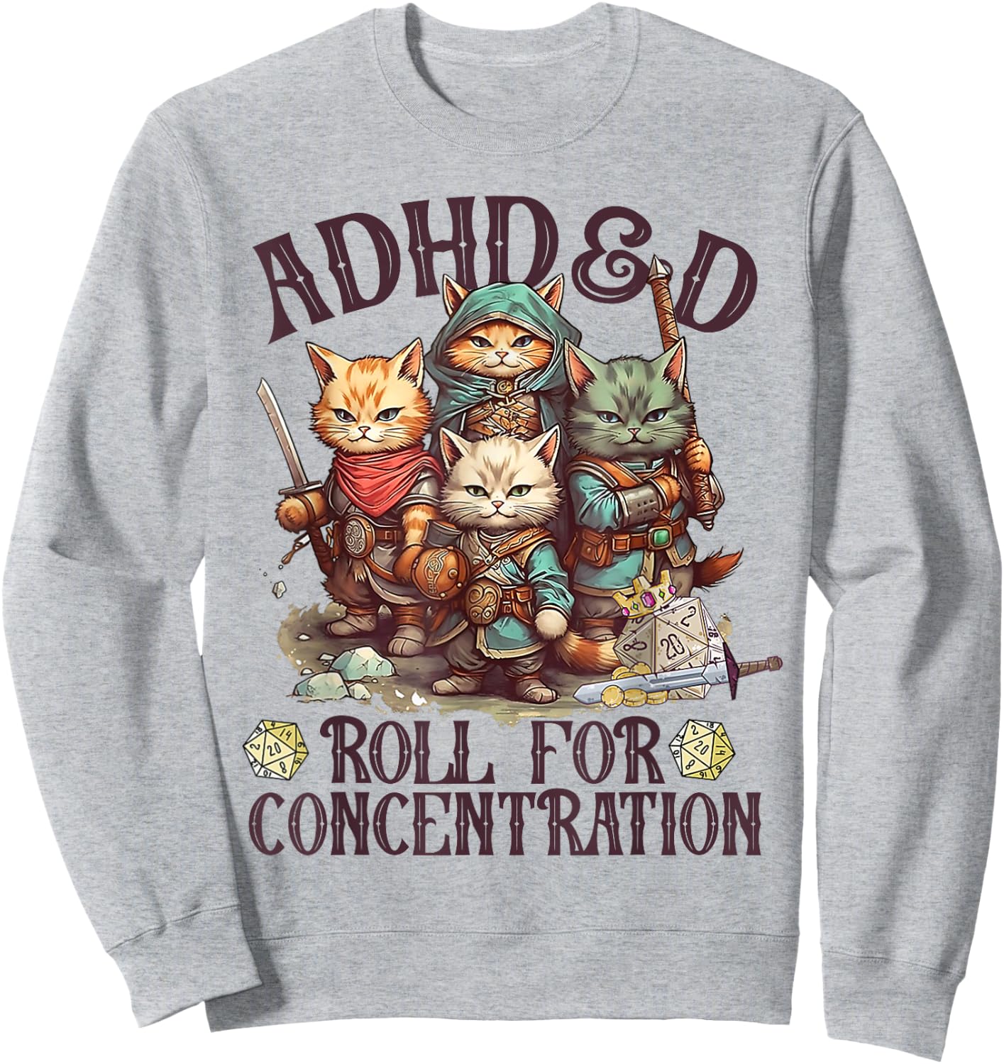 ADHD&D Roll For Concentration Lovely Gamers Vintage ADHD&D Sweatshirt - Sweatshirt | Ash