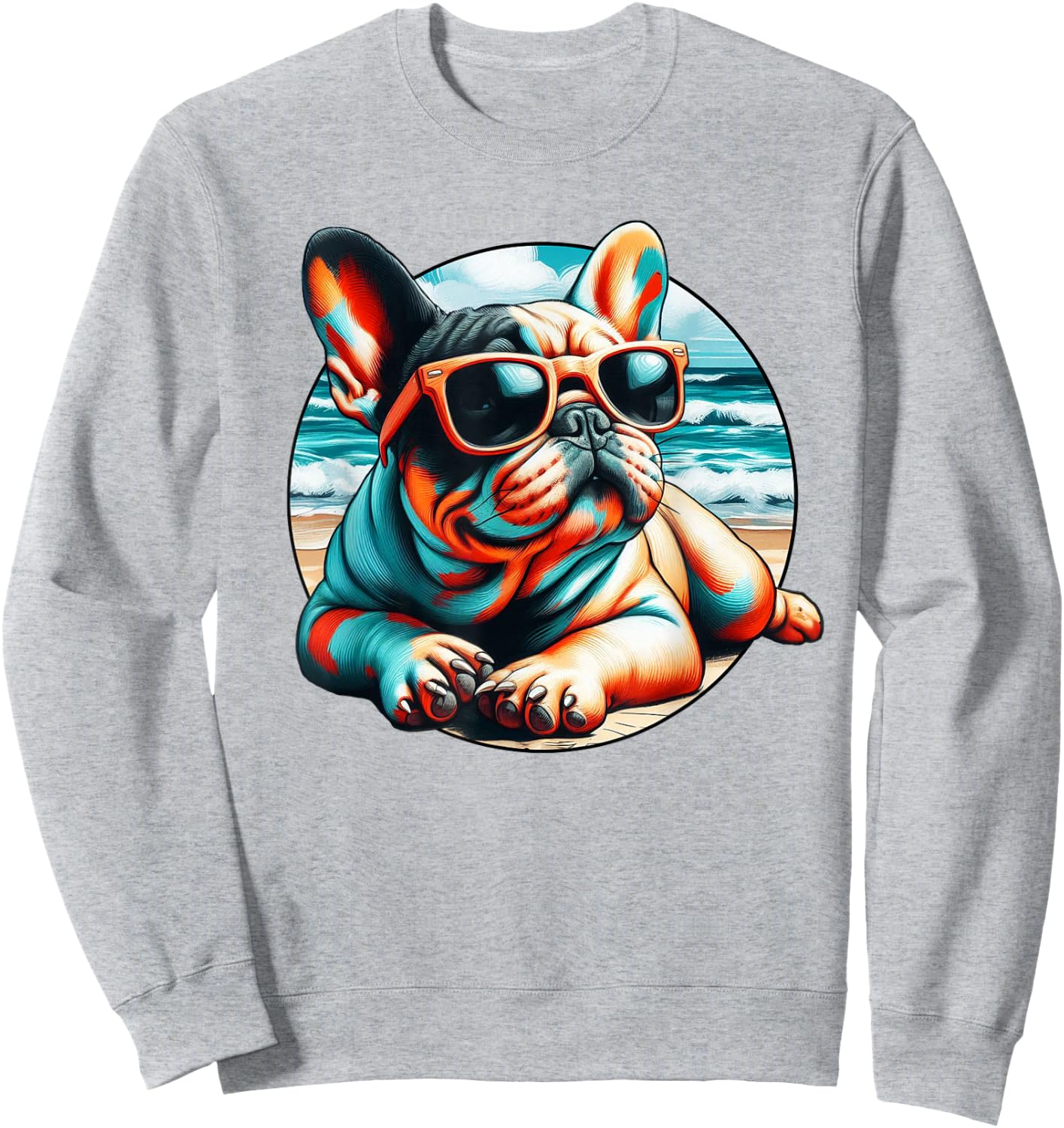 Frenchie Beach Bum - Gift French Bulldog Owner Graphic Men Women Girls Kids Sweatshirt - Sweatshirt | Ash