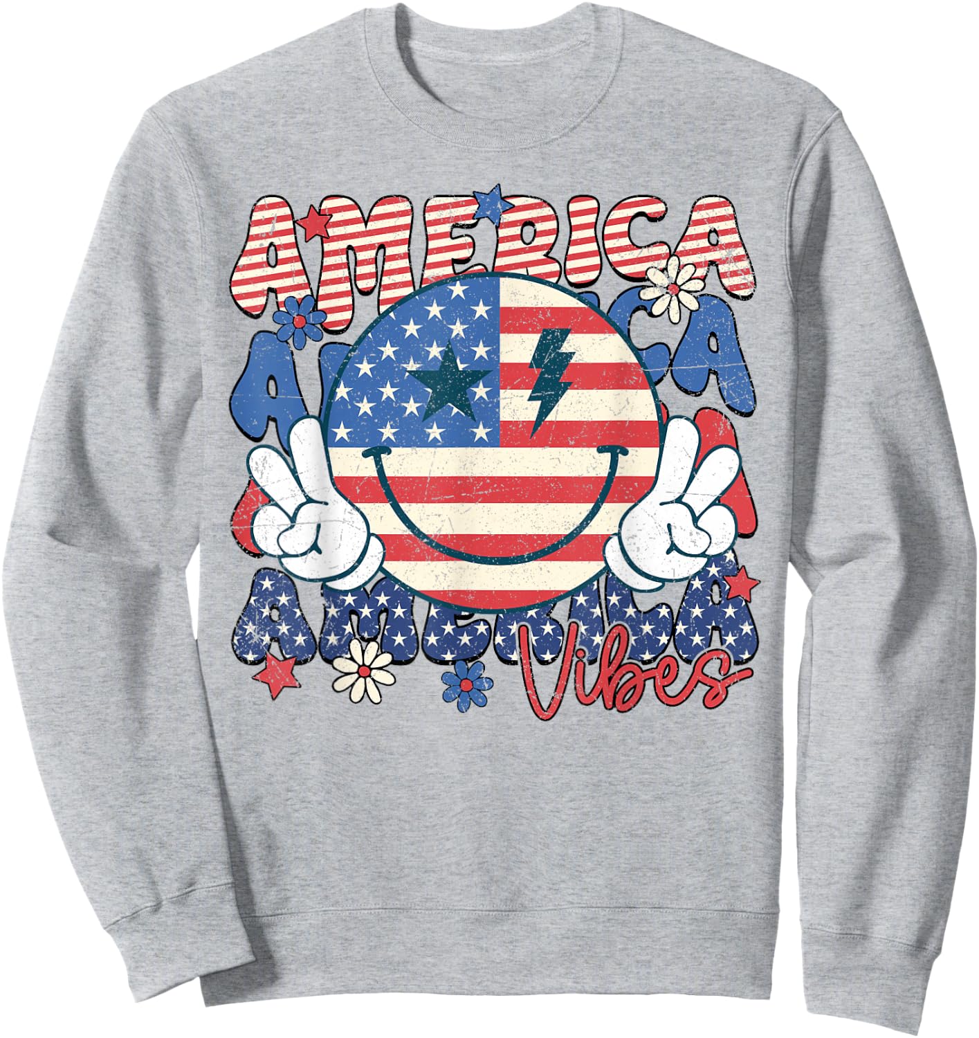 Retro 4th of July America Vibes Smile Face Girls Sweatshirt - Sweatshirt | Ash