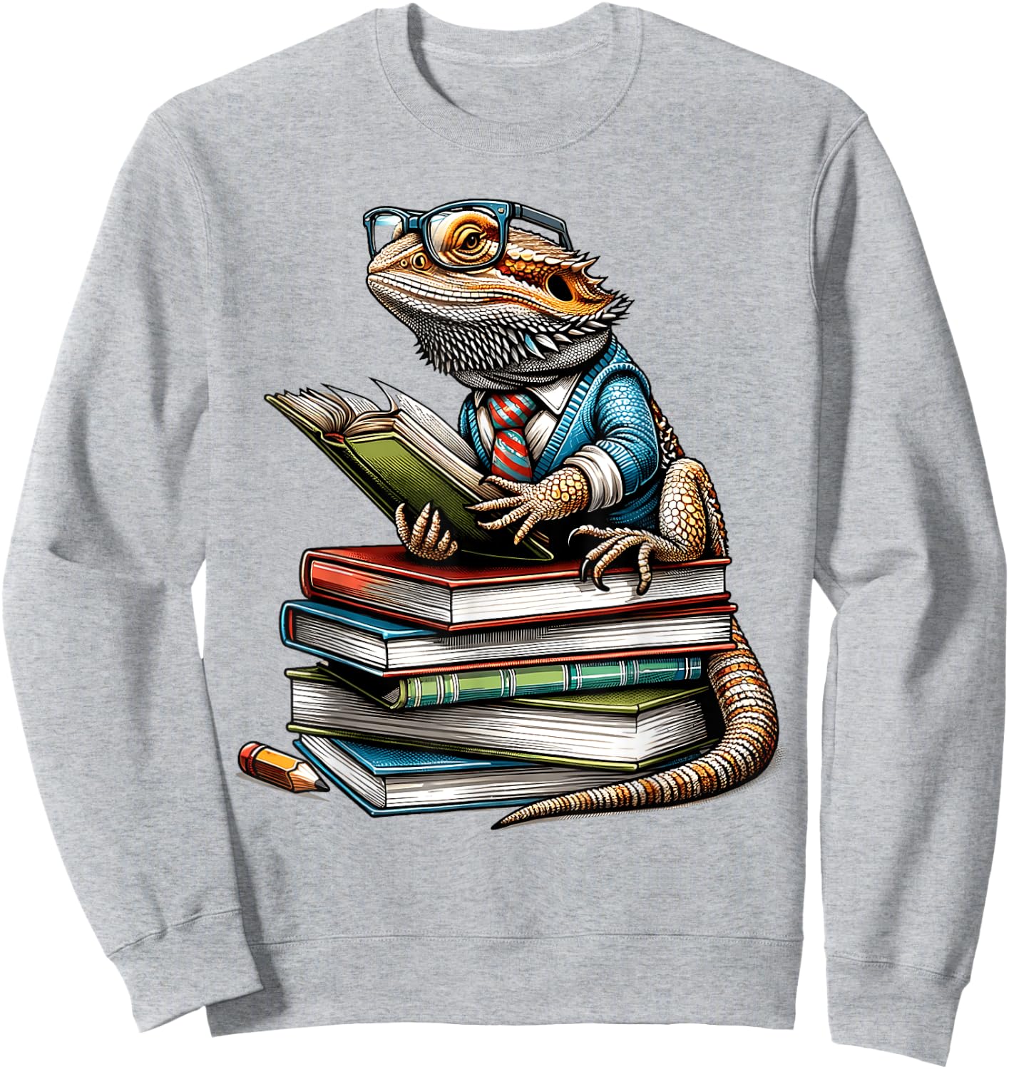 Bearded Dragon Reading Books Matching Bookworm Librarian Sweatshirt - Sweatshirt | Ash