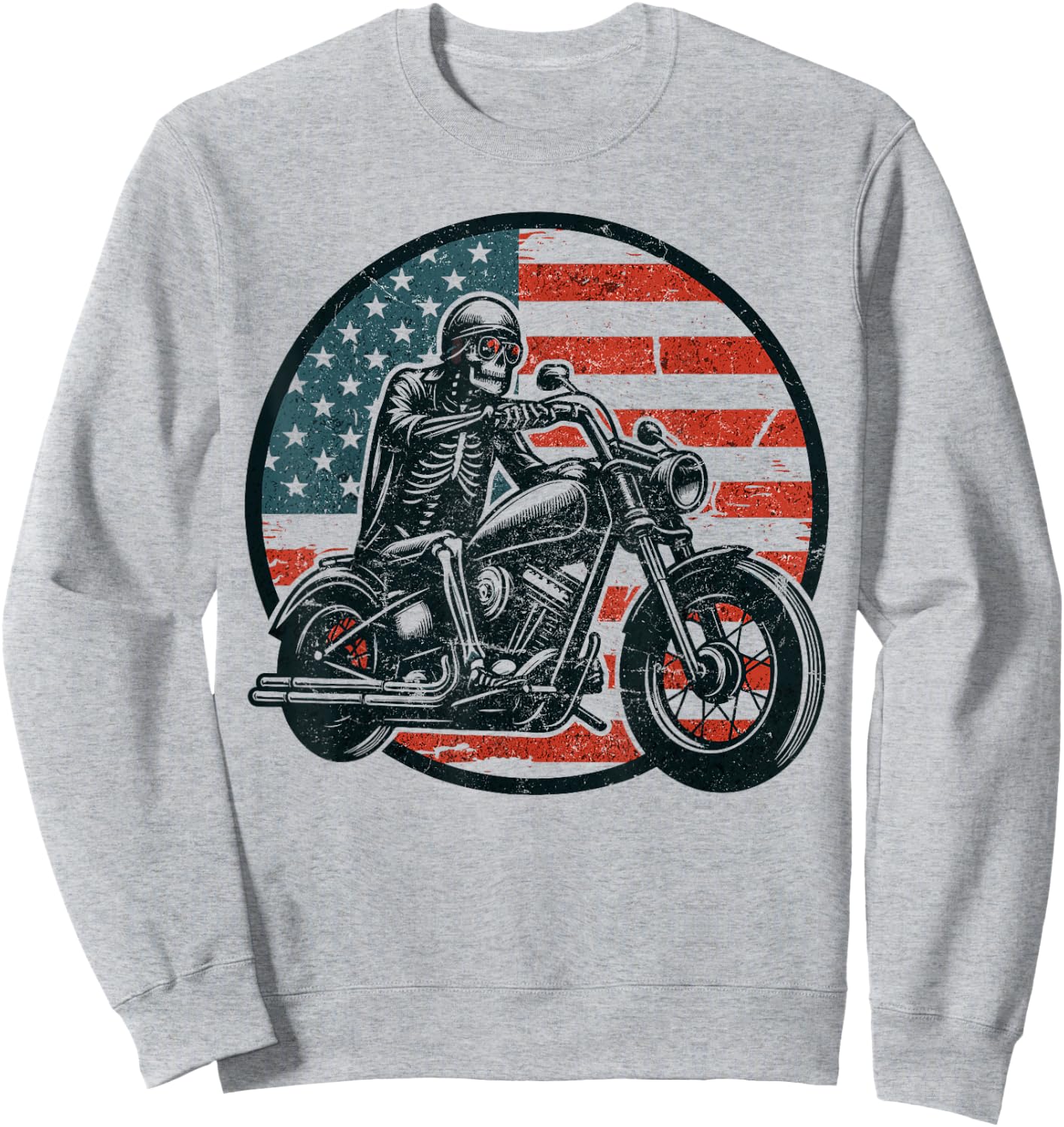 US Flag Motorcycle Skeleton Biker 4th July American Men Dad Sweatshirt - Sweatshirt | Ash