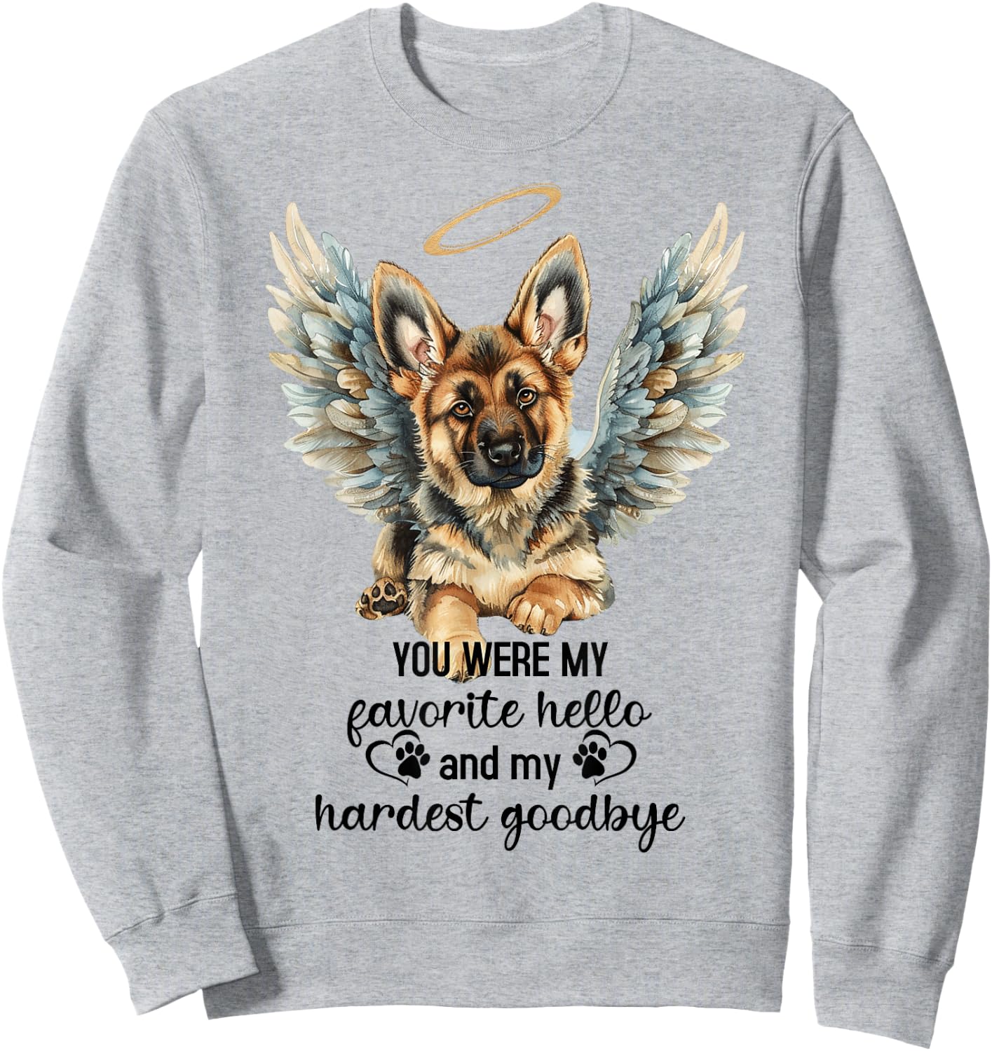 German Shepherd Dog Memorial Angel Paw Prints Wings Pet Loss Sweatshirt - Sweatshirt | Ash
