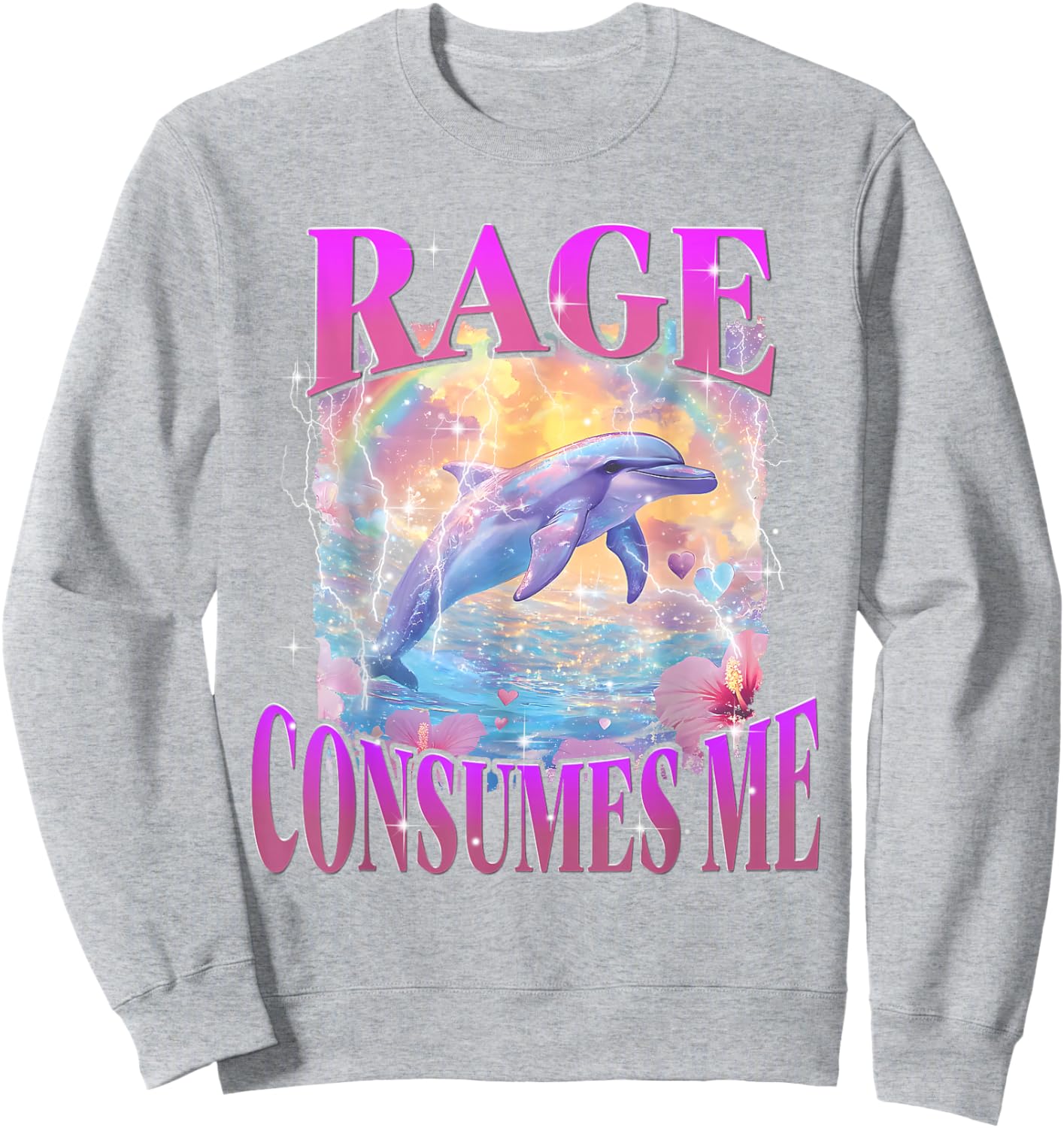 Rage Consumes Me Funny Meme Silly Dolphin Rainbow Sweatshirt - Sweatshirt | Ash