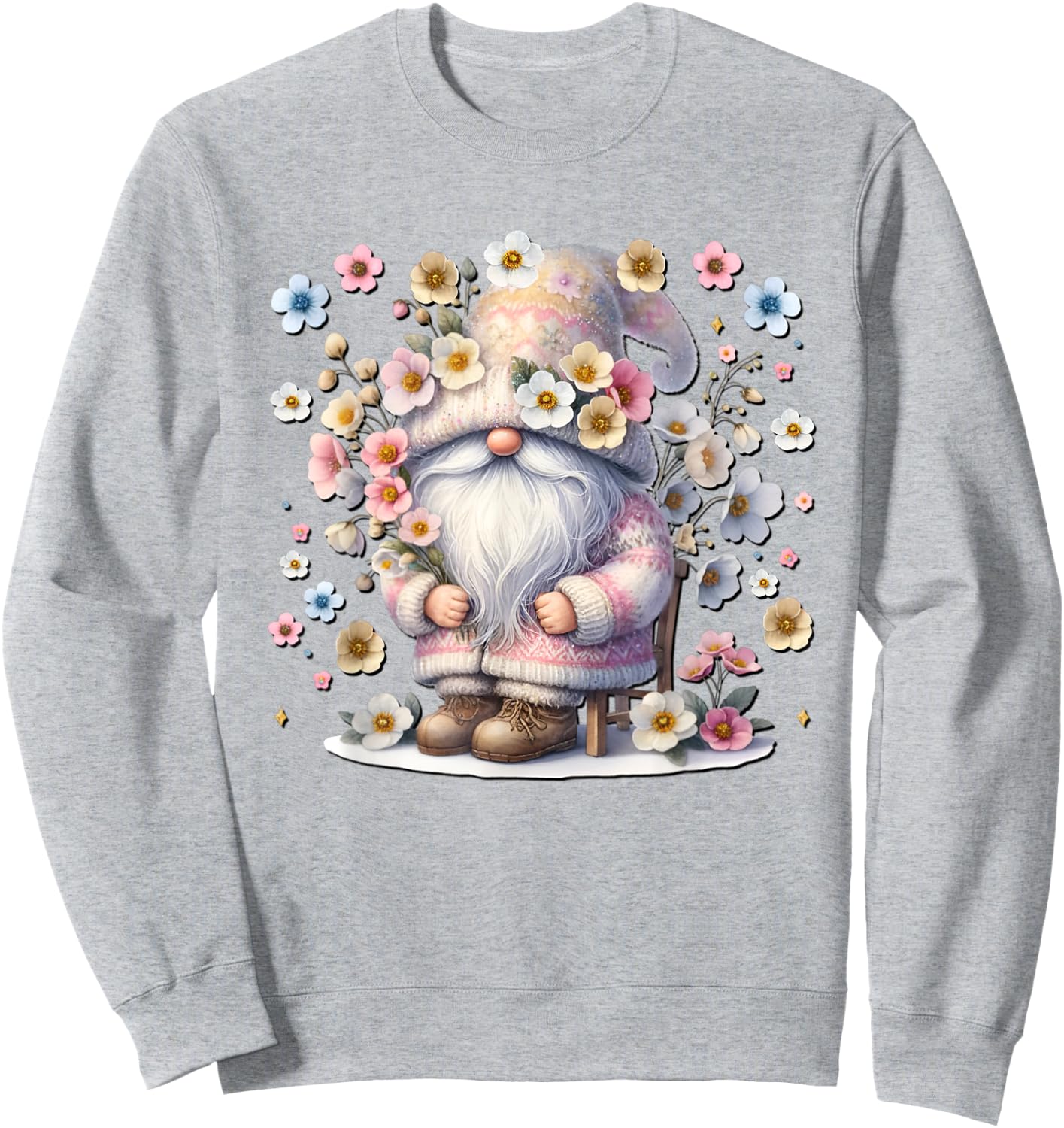 Colorful Wildflower Gnome For Girls And Women Pink Floral Sweatshirt - Sweatshirt | Ash