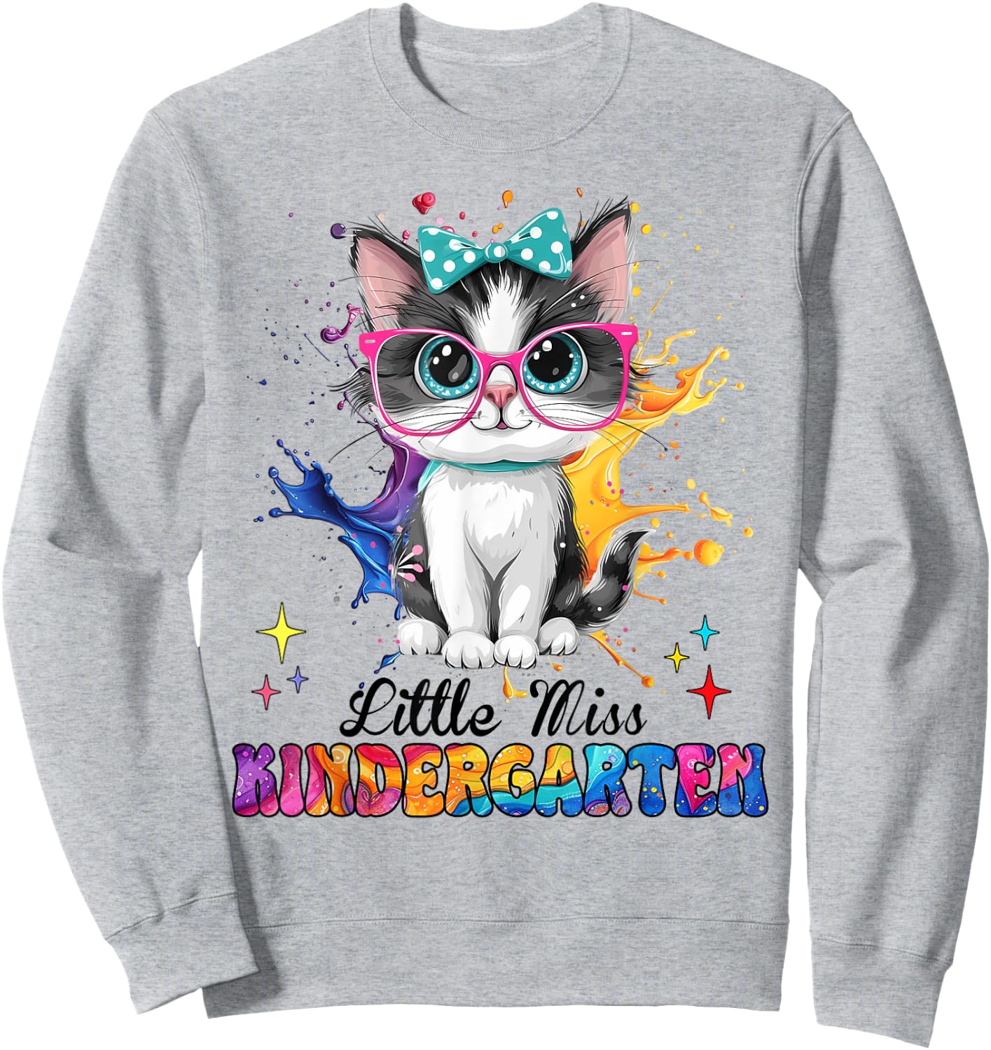 Little Miss Kindergarten Kitten Back To School Cat Girl Kids Sweatshirt - Sweatshirt | Ash