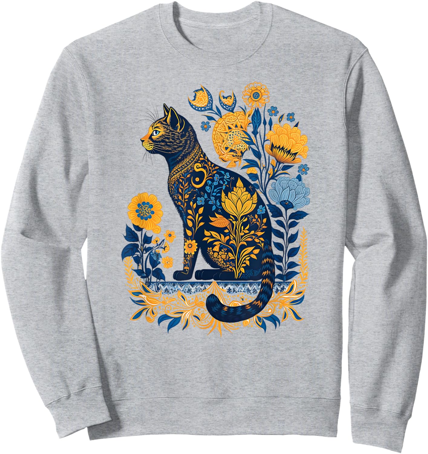 Ukraine Cat Cute Floral Vintage Ukrainian Flag & Vyshyvanka Men Women Kids Sweatshirt - Sweatshirt | Ash