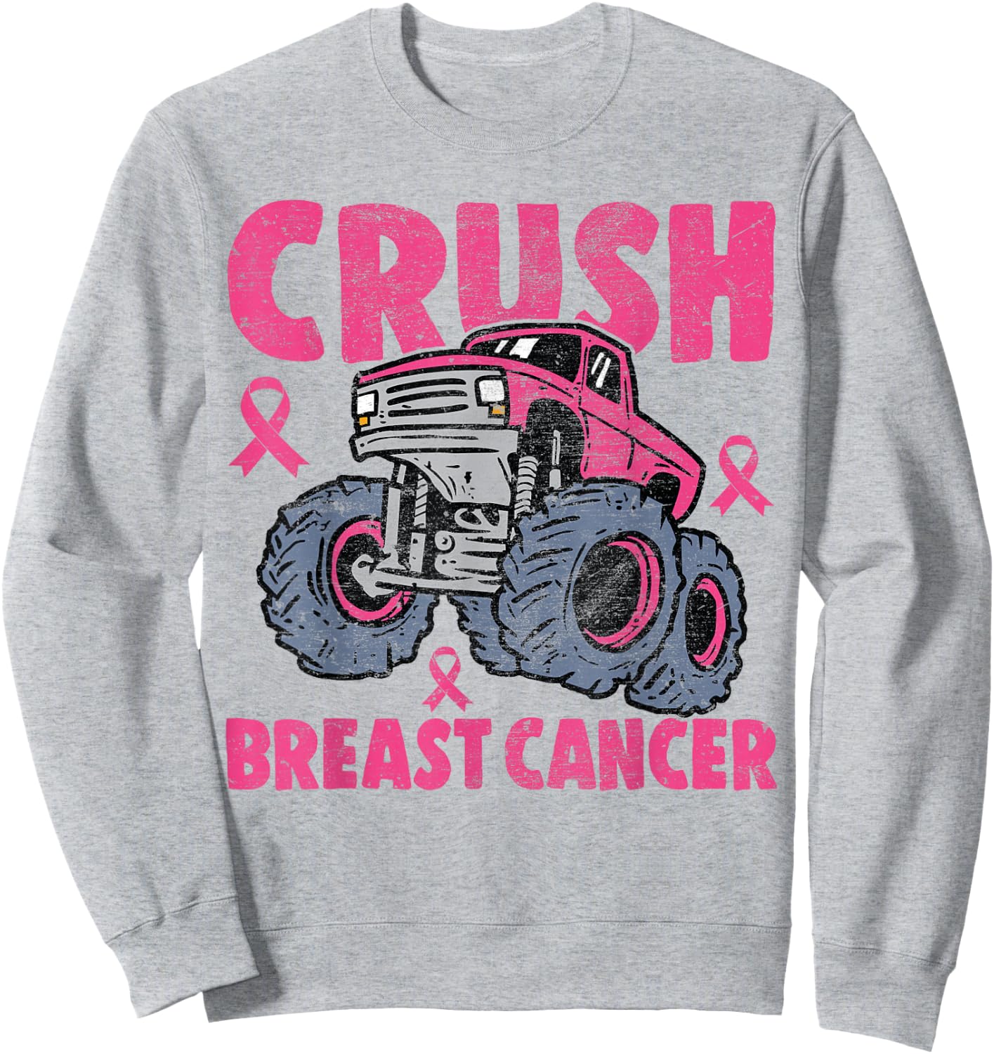 Crush Breast Cancer Awareness Monster Truck kids Boys Girls Sweatshirt - Sweatshirt | Ash