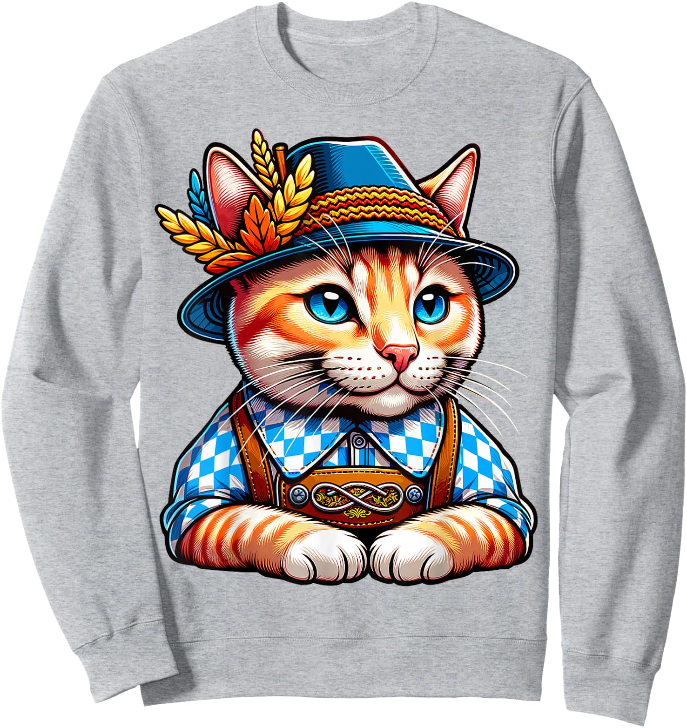 Oktoberfest Cat Funny German Bavarian Lederhosen Cat Lover Sweatshirt - Sweatshirt | Ash