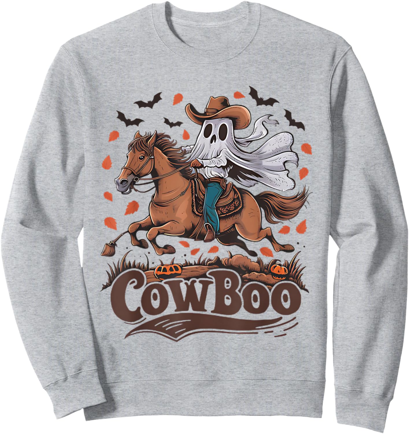 Fun Cowboo Ghost Riding Horse Western Cowboy Ghost Halloween Sweatshirt - Sweatshirt | Ash