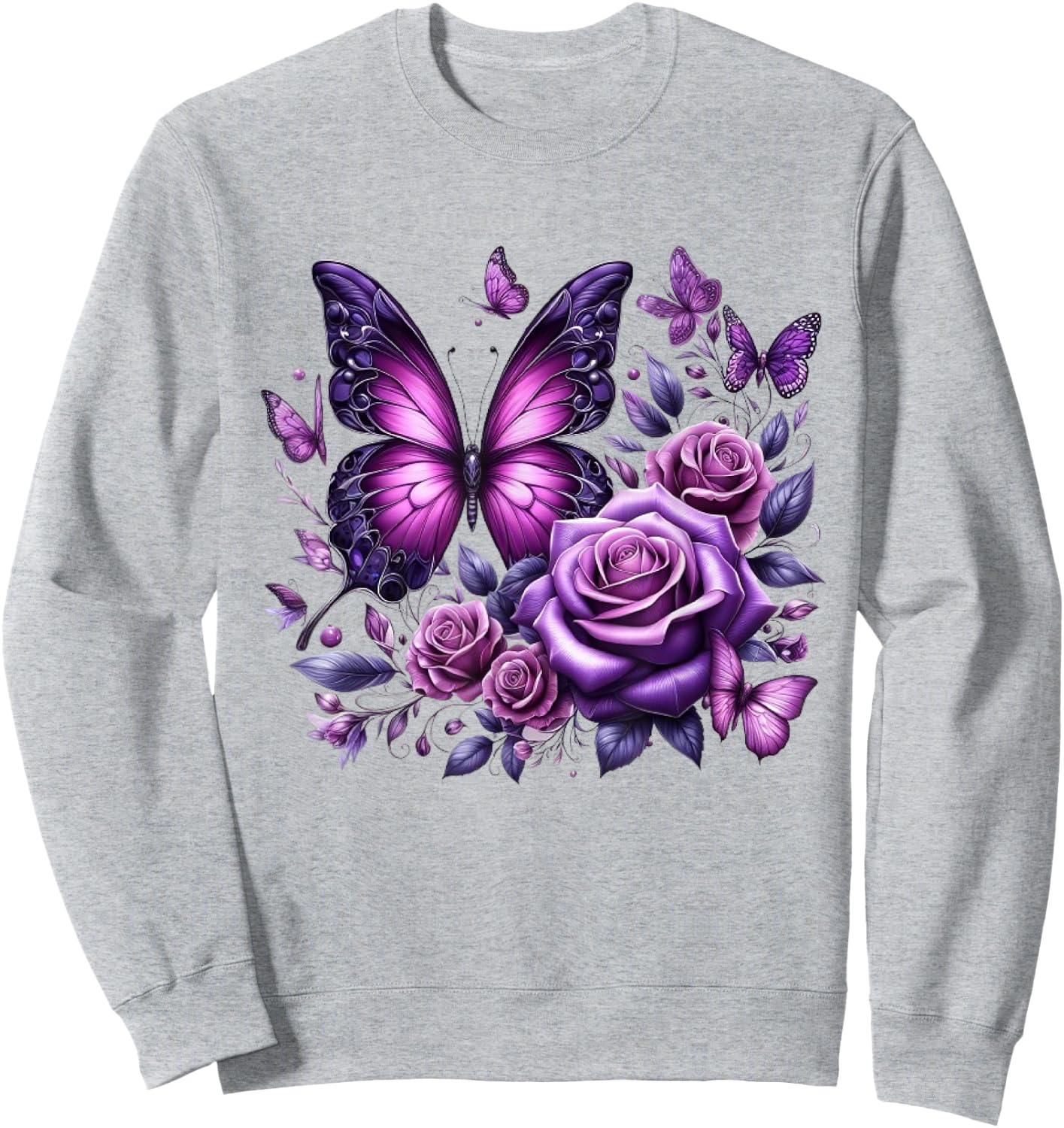 Beautiful Butterfly Purple Rose Butterfly Lovers Gifts Women Sweatshirt - Sweatshirt | Ash