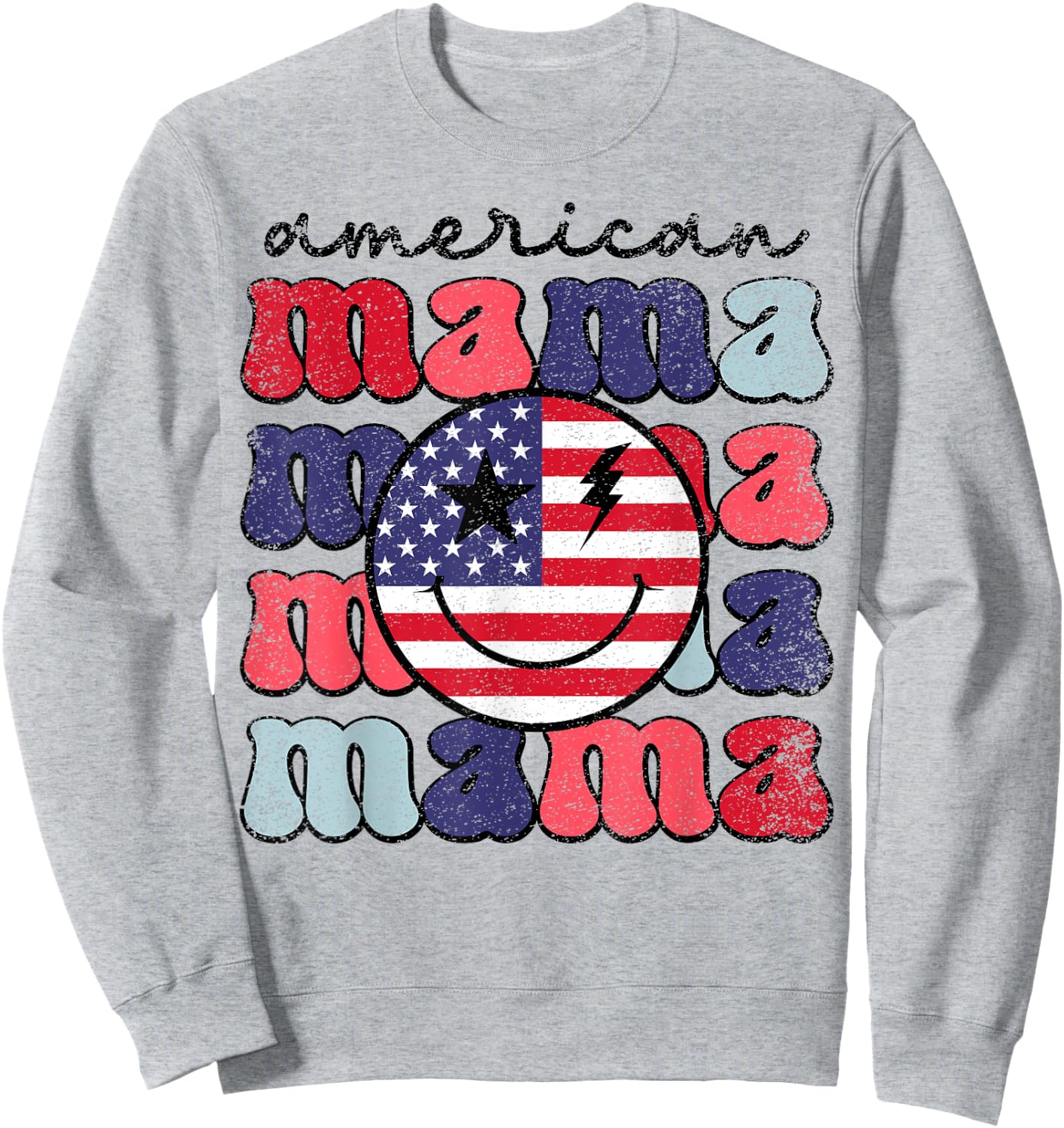 American Mama Retro USA Flag Patriotic Cute 4th Of July Men Sweatshirt - Sweatshirt | Ash