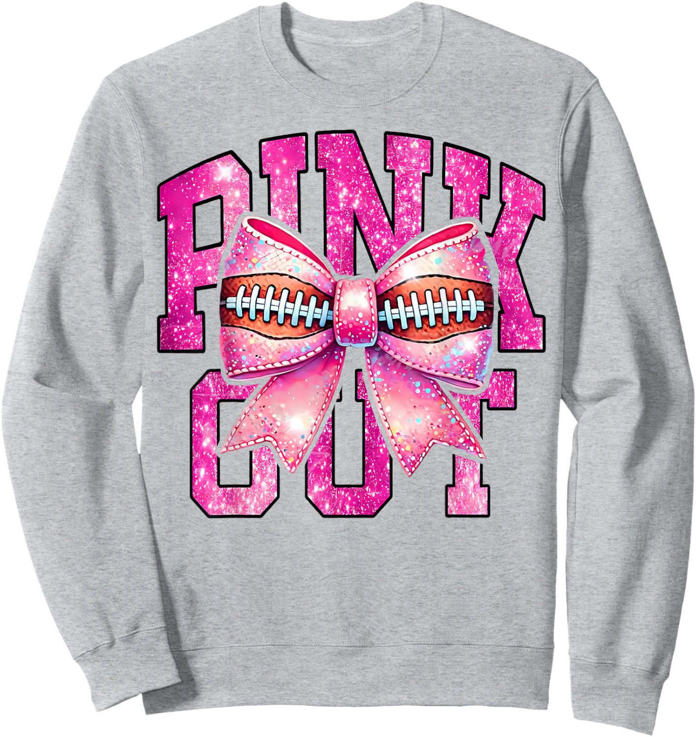 Pink Out Football Coquette Bow Tackle Breast Cancer Game Day Sweatshirt - Sweatshirt | Ash