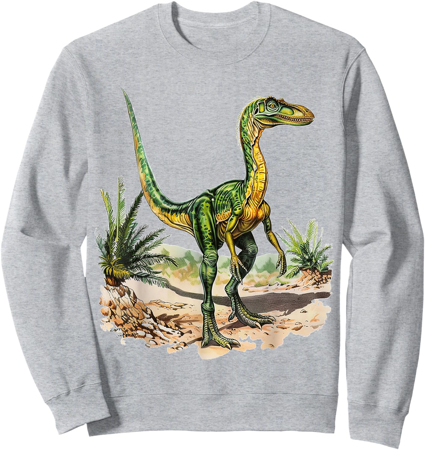 Compsognathus Dinosaur Graphic Illustration Compsognathus Sweatshirt - Sweatshirt | Ash