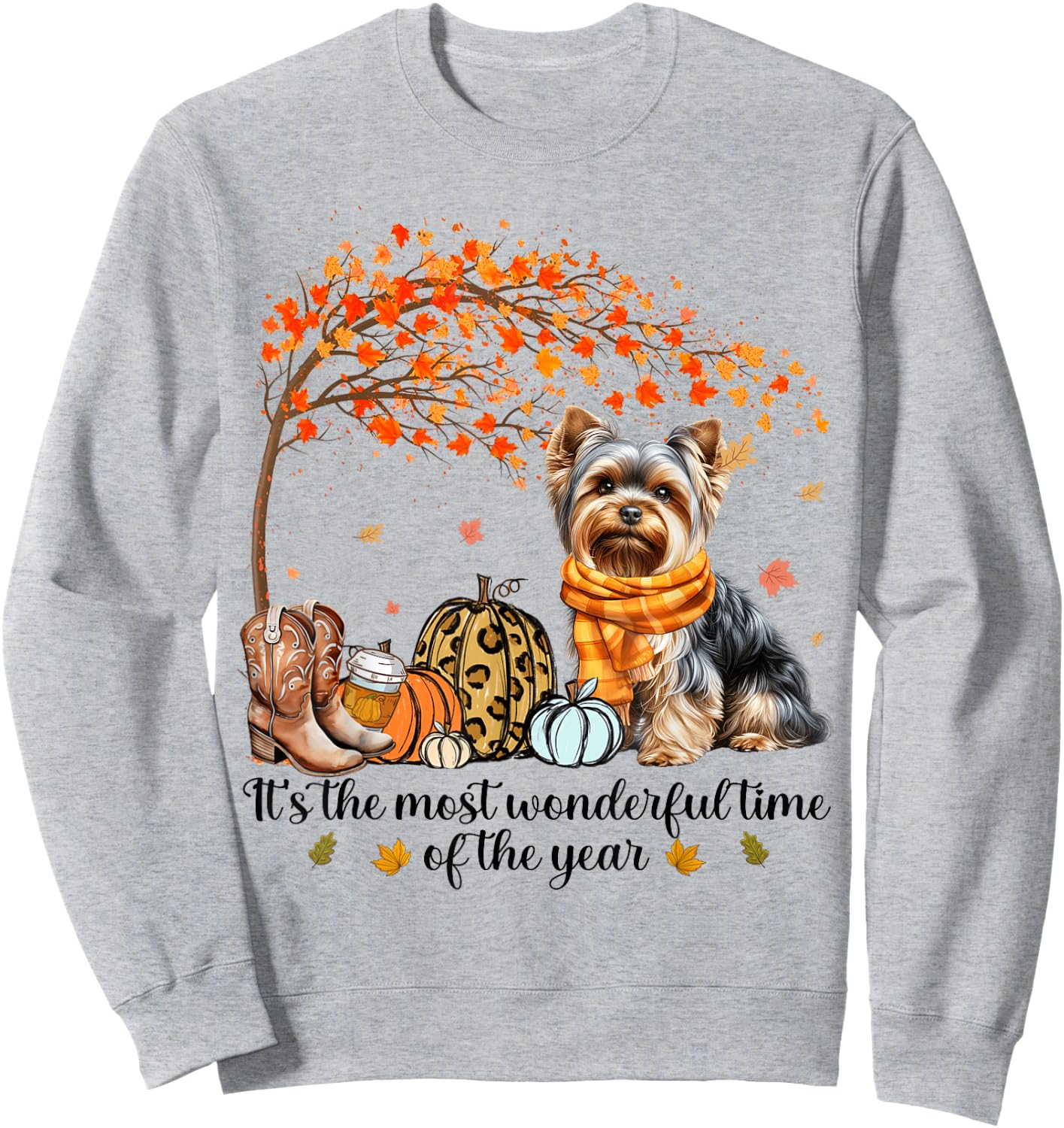 It’s The Most Wonderful Time Yorkie Pumpkins Autumn Fall Sweatshirt - Sweatshirt | Ash