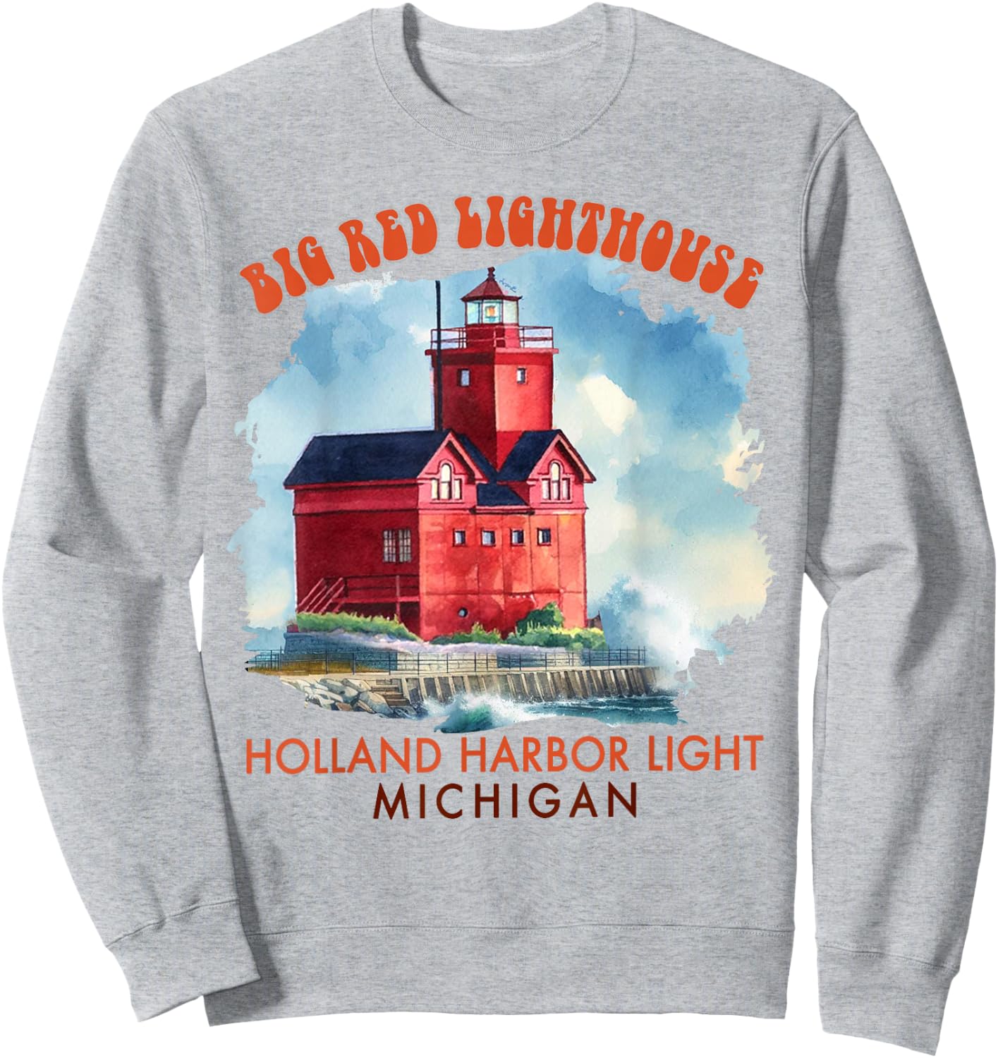 Big Red Lighthouse Holland Harbor Light Michigan Traveling Sweatshirt - Sweatshirt | Ash