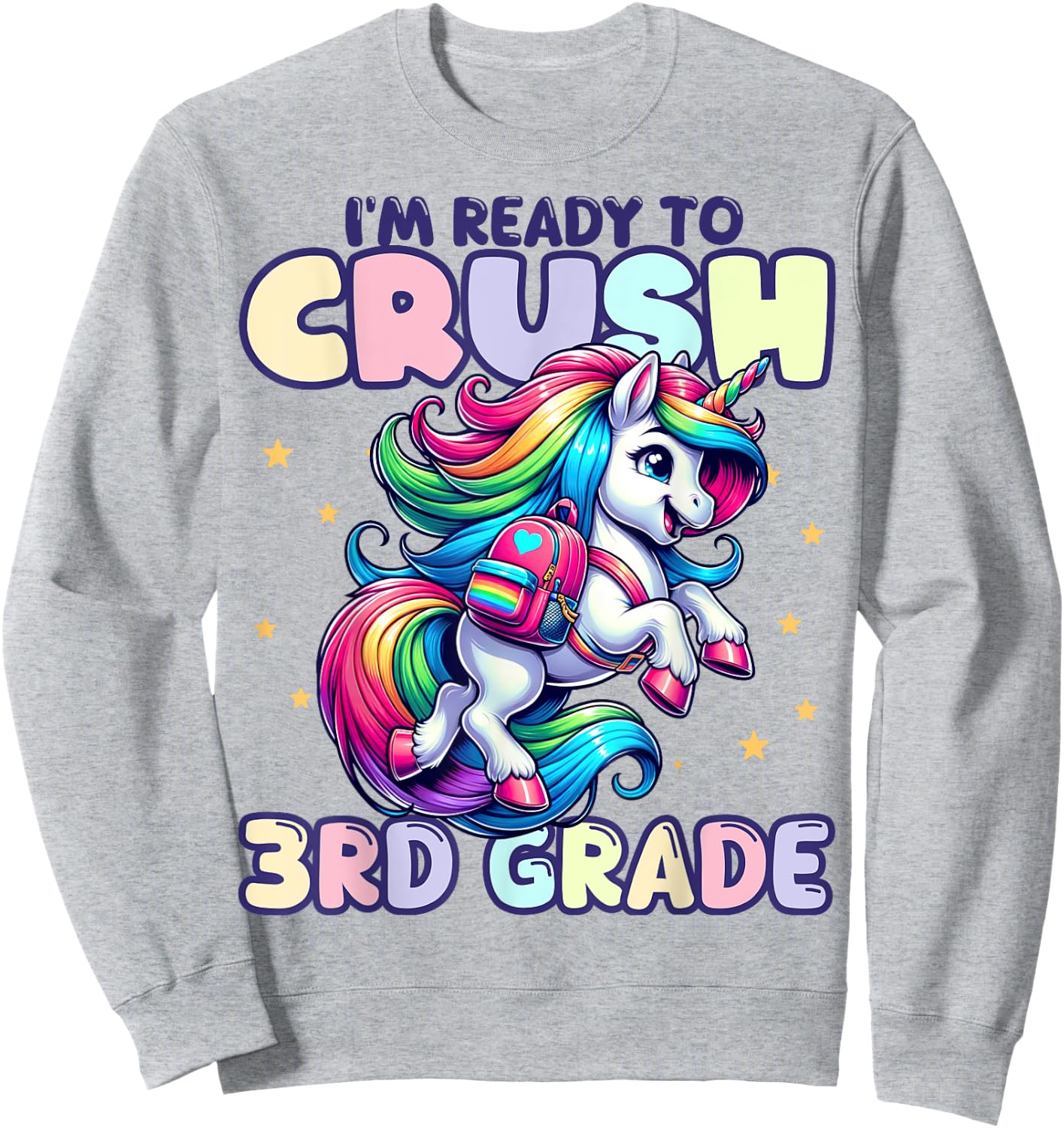 Crush 3rd Grade Girls Back to School Unicorn First Day Cute Sweatshirt - Sweatshirt | Ash