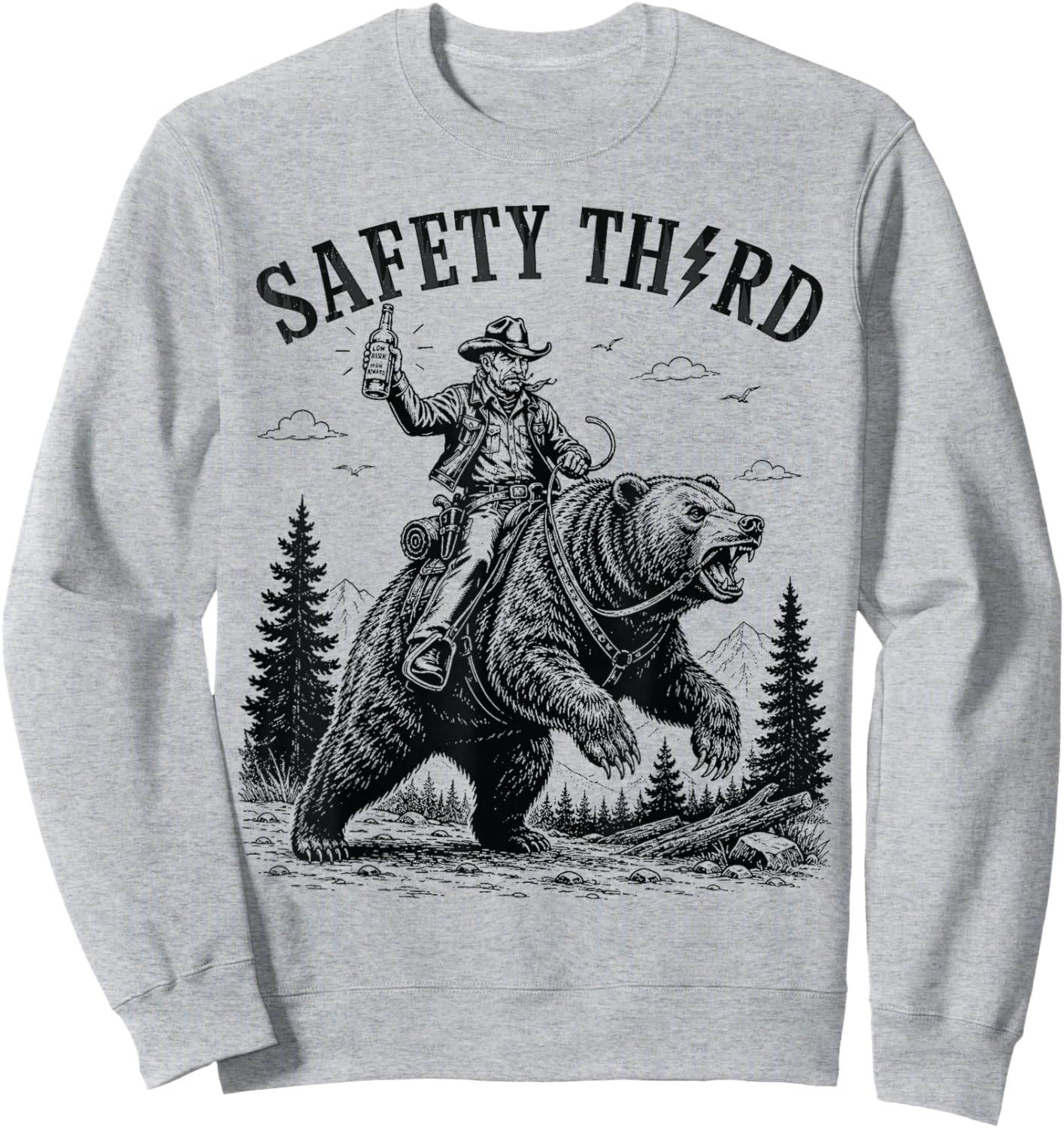 Safety Third Funny Cool Men Women Grizzly Bear Nature Crazy Sweatshirt - Sweatshirt | Ash