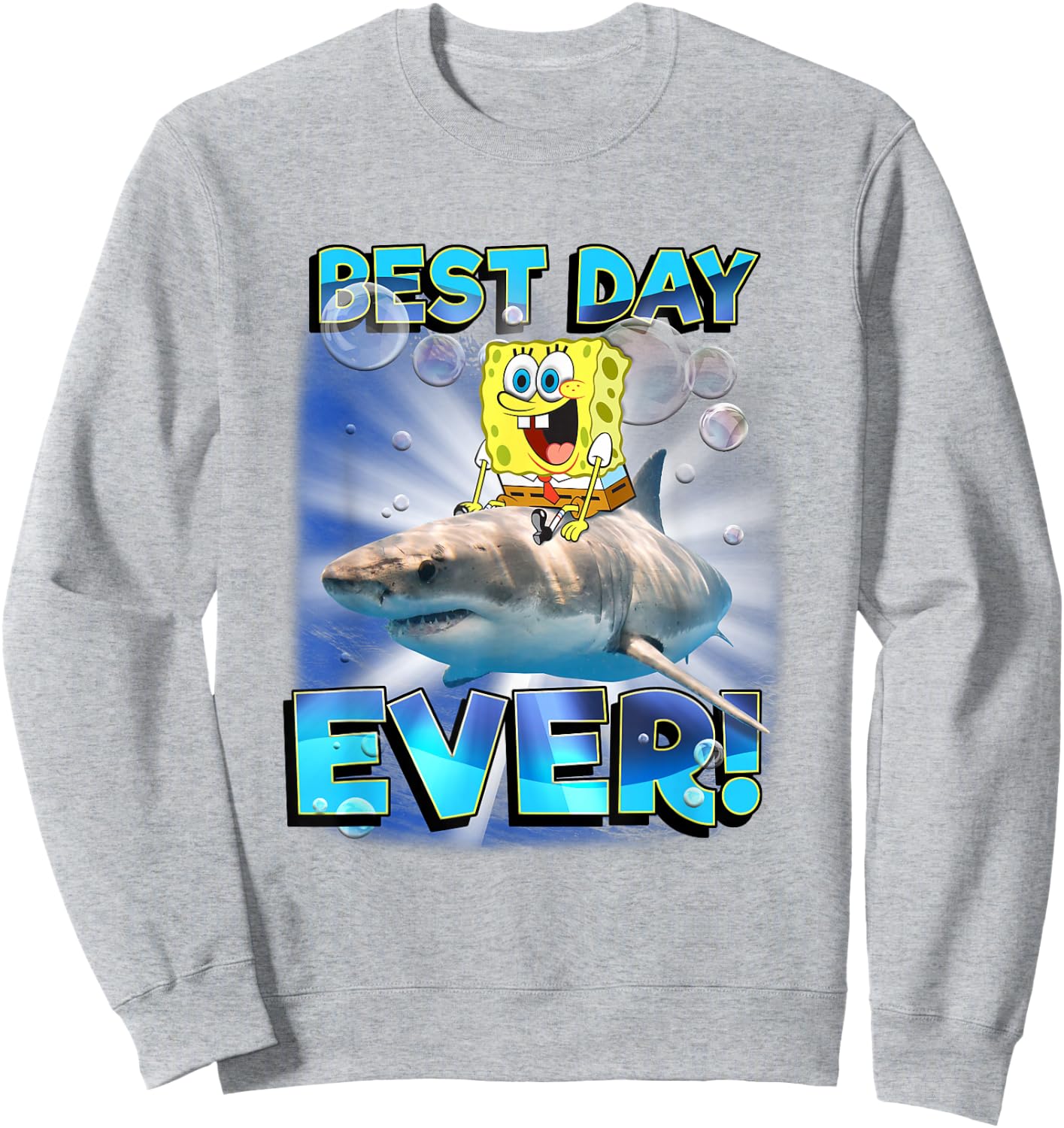SpongeBob SquarePants Best Day Ever Riding Shark Sweatshirt - Sweatshirt | Ash