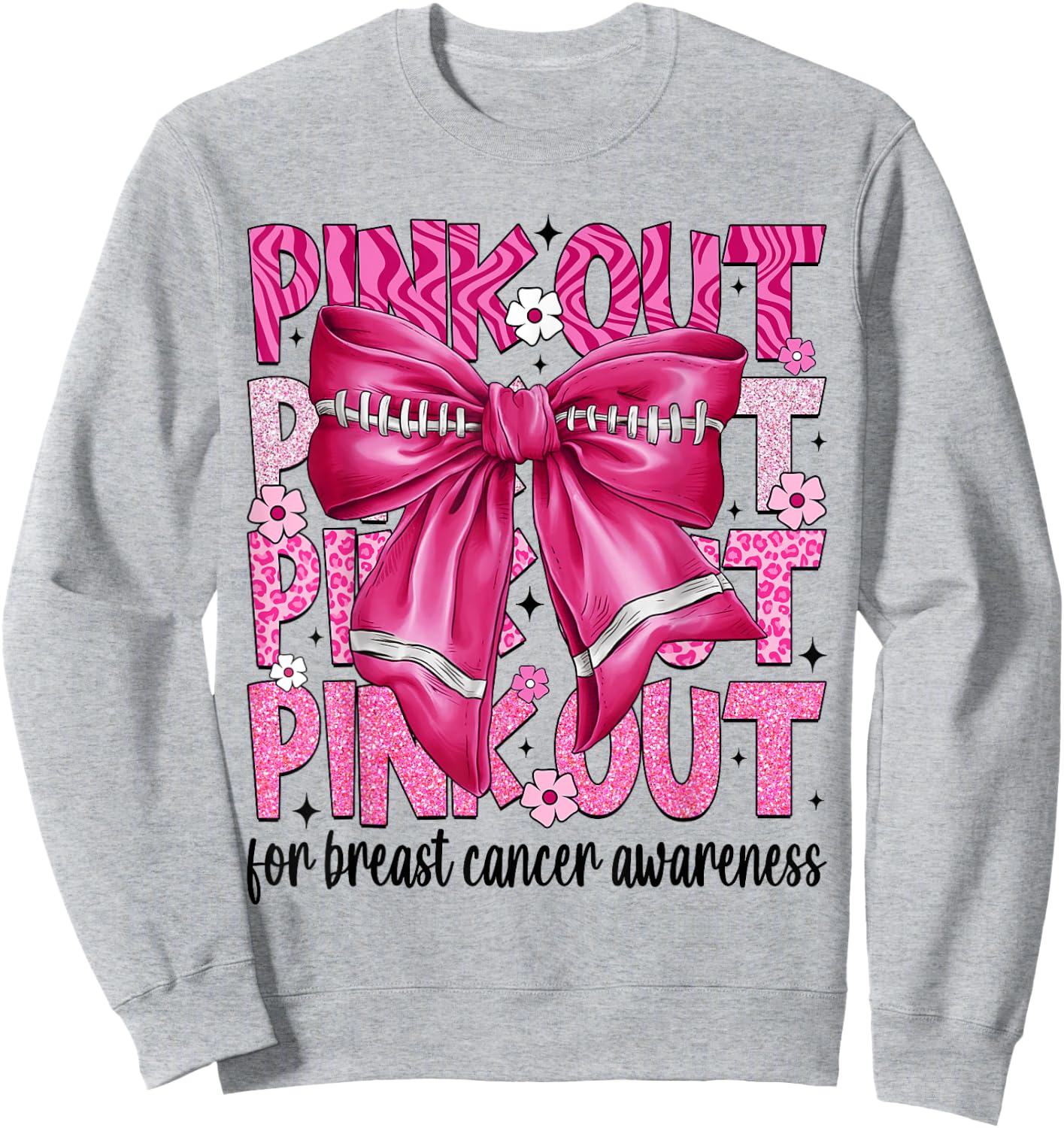 Coquette Bow Pink Out Football Team Breast Cancer Awareness Sweatshirt - Sweatshirt | Ash