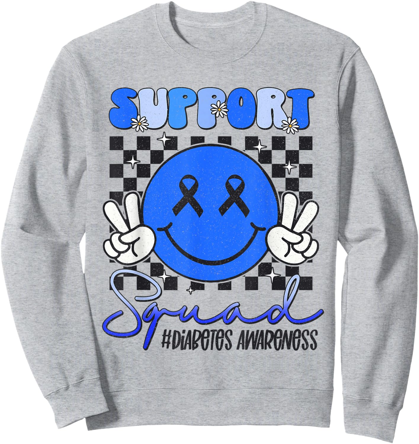 Support Squad Diabetes Awareness Blue Smile Face T1D Type 1 Sweatshirt - Sweatshirt | Ash
