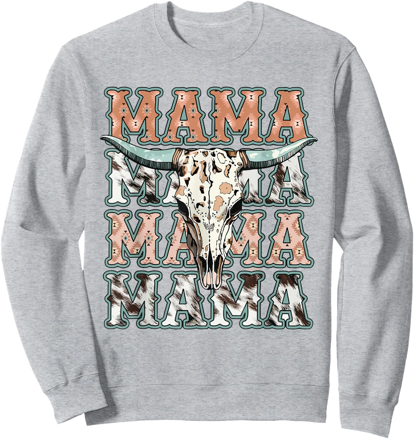 Groovy Mama Western Cow Skull Matching Family Mother's Day Sweatshirt - Sweatshirt | Ash