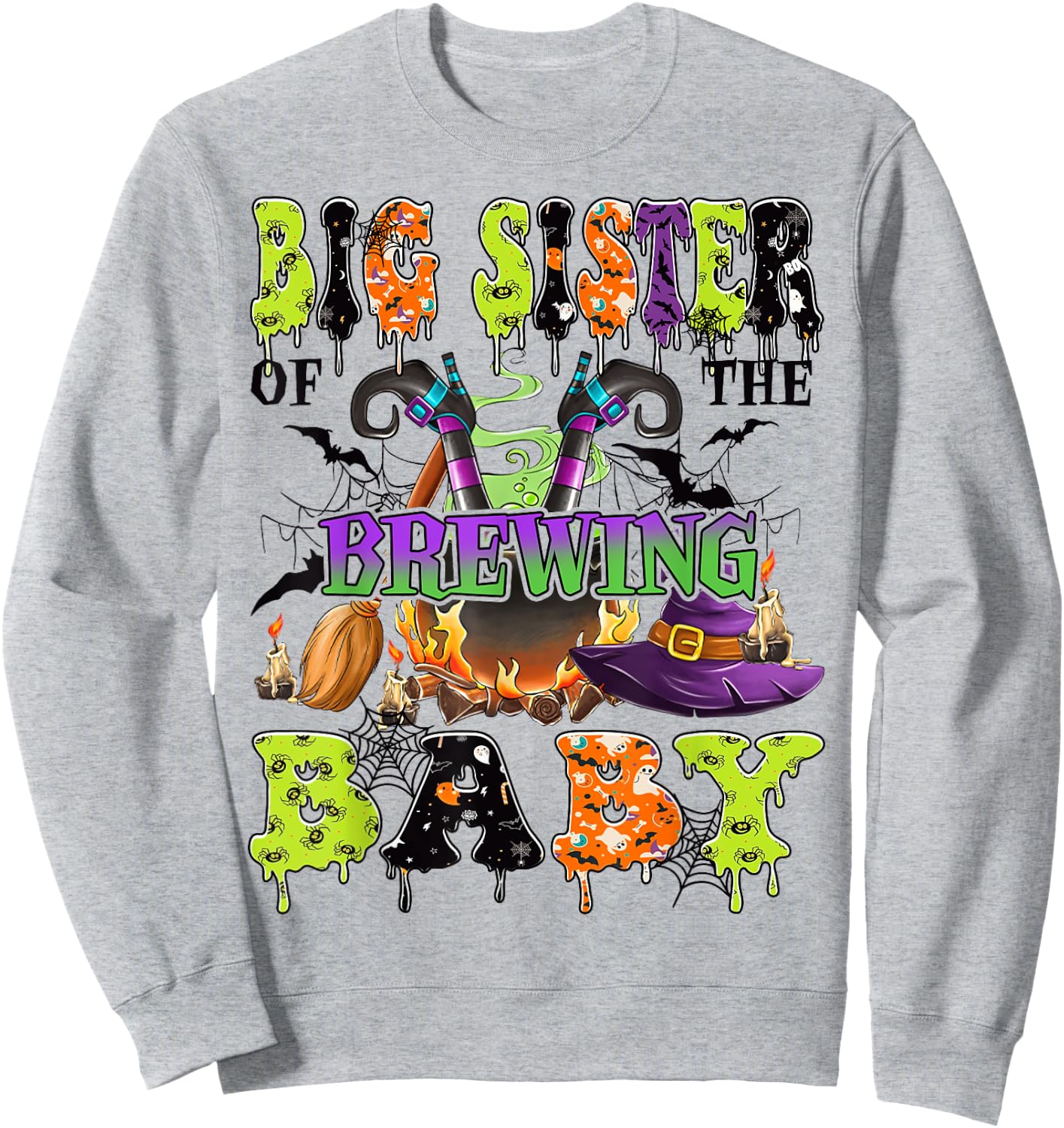 Big Sister Of The Brewing Baby Spooky Halloween Baby Shower Sweatshirt - Sweatshirt | Ash