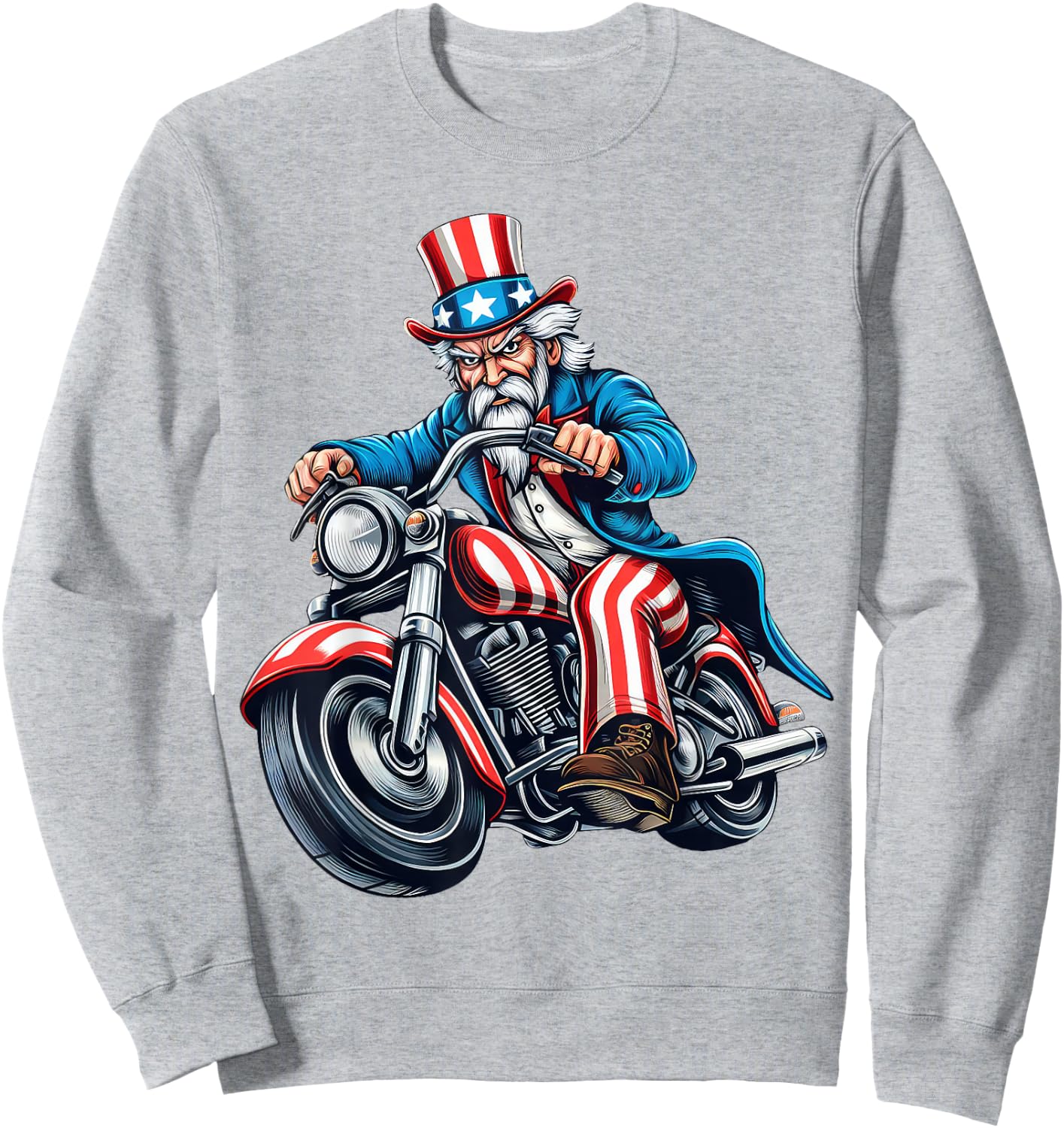 Uncle Sam Riding Motorcycle 4th of July Biker Motorcyclist Sweatshirt - Sweatshirt | Ash
