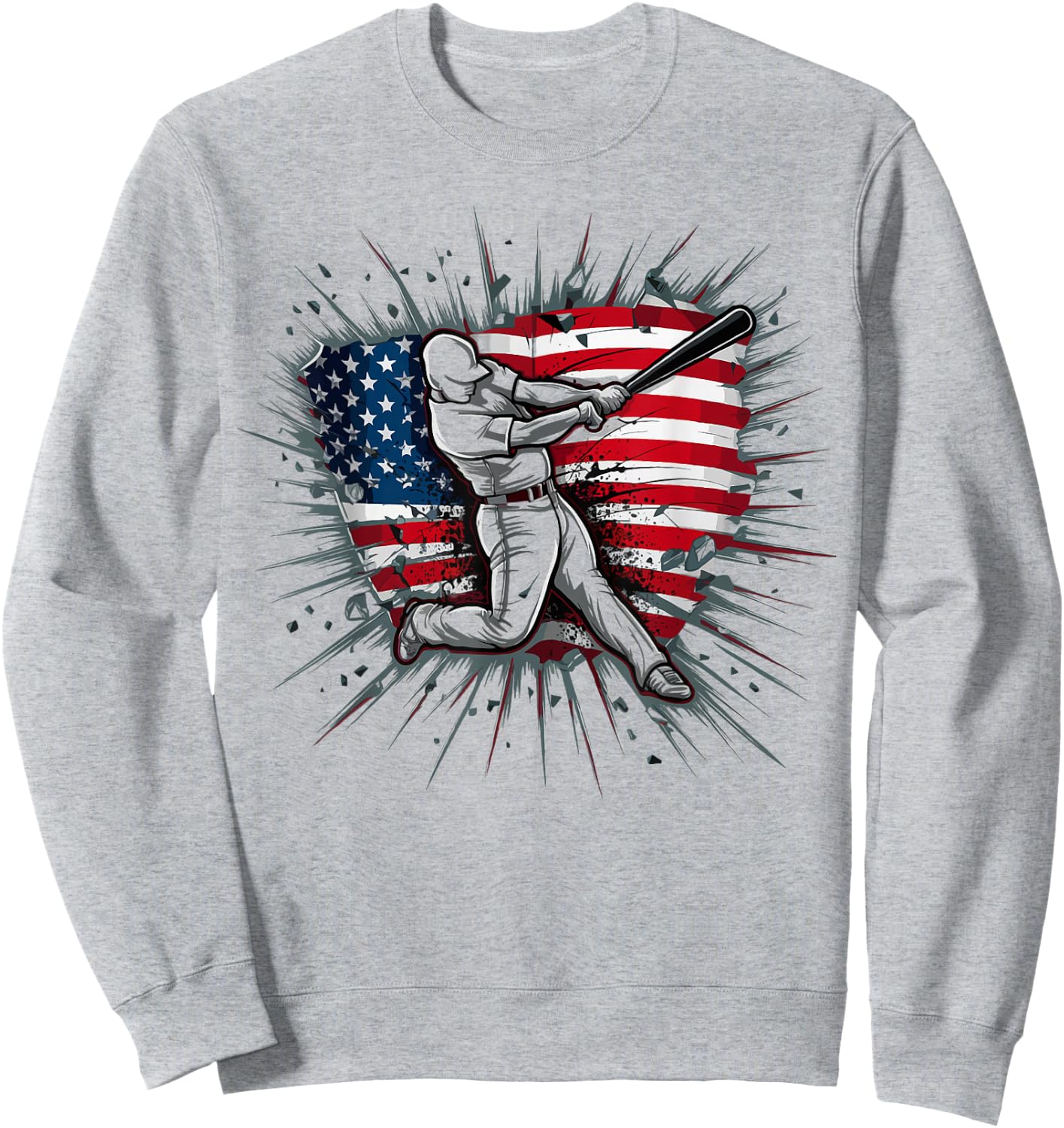 Patriotic Baseball 4th of July US American Flag Boys Vintage Sweatshirt - Sweatshirt | Ash
