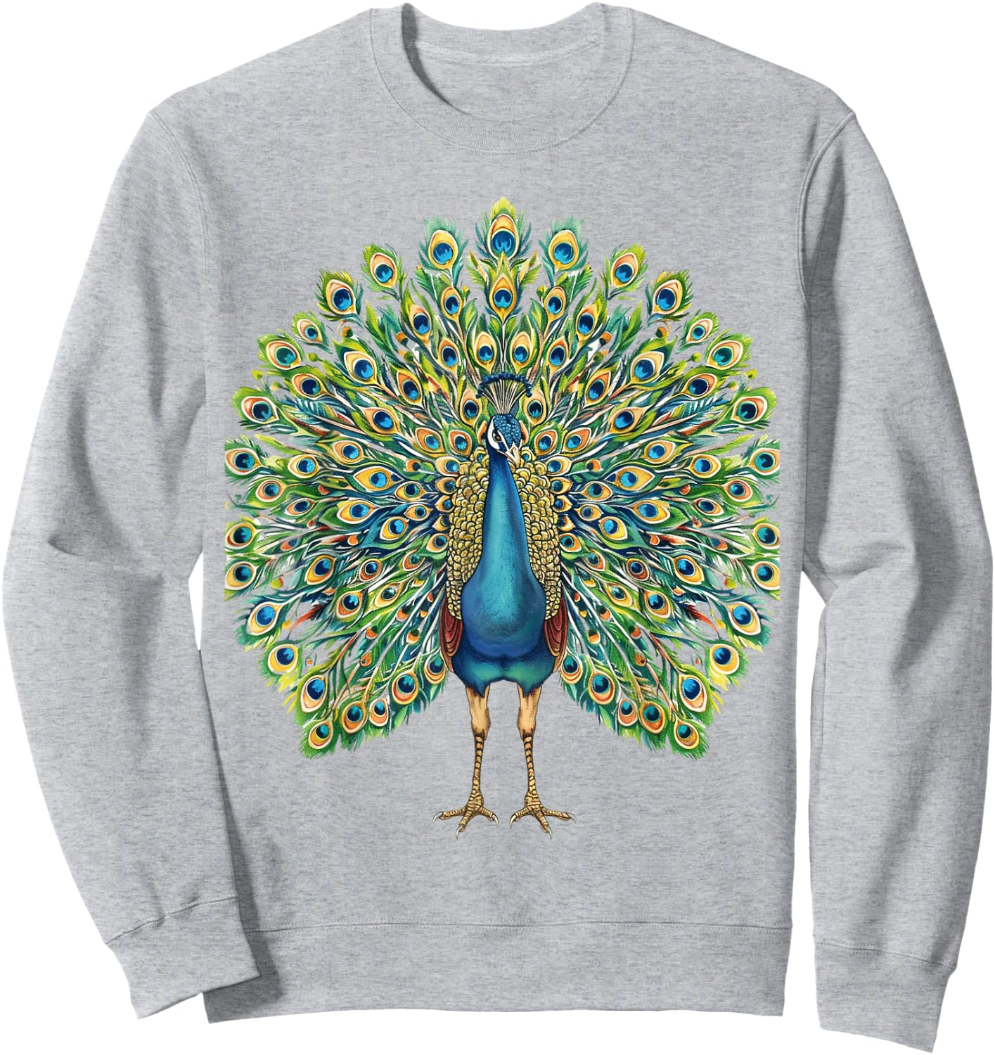 Detailed Peacock Art Nature Lovers Sweatshirt - Sweatshirt | Ash