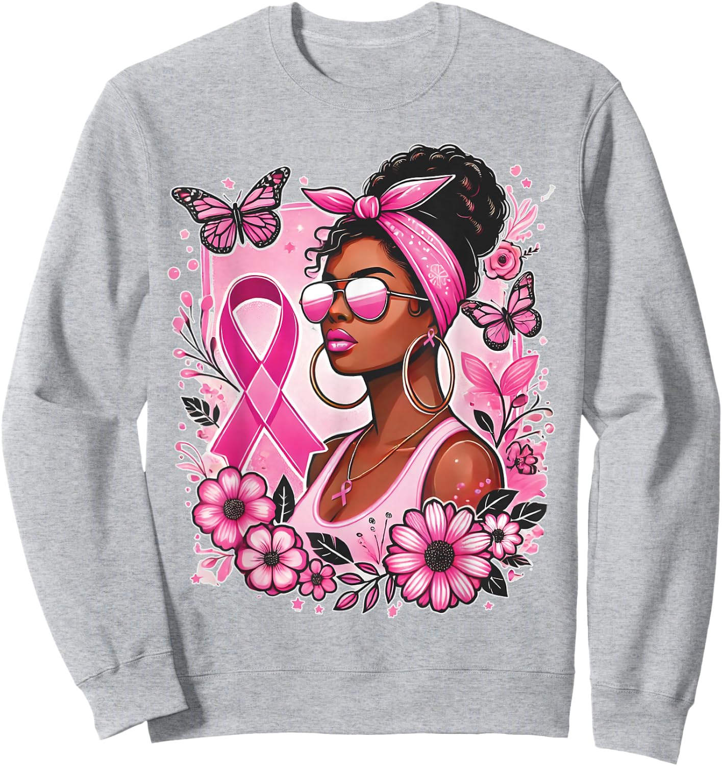 Breast cancer awareness Wear Pink African American support Sweatshirt - Sweatshirt | Ash
