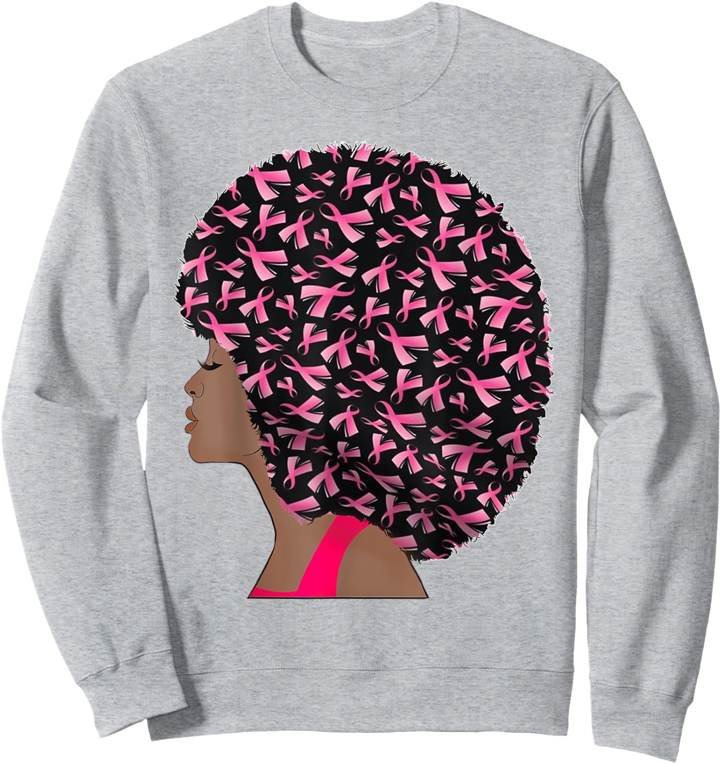In October We Wear Pink Black Woman Breast Cancer Awareness Sweatshirt - Sweatshirt | Ash