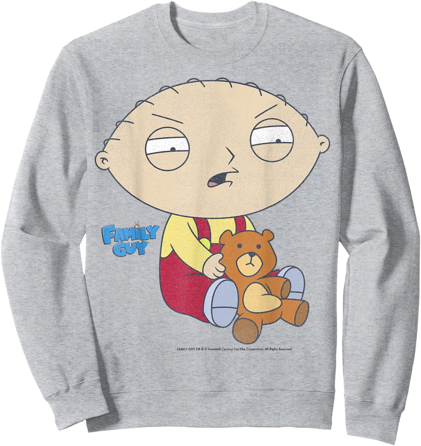 Family Guy Iconic Stewie Griffin Distressed Big Chest Poster Sweatshirt - Sweatshirt | Ash