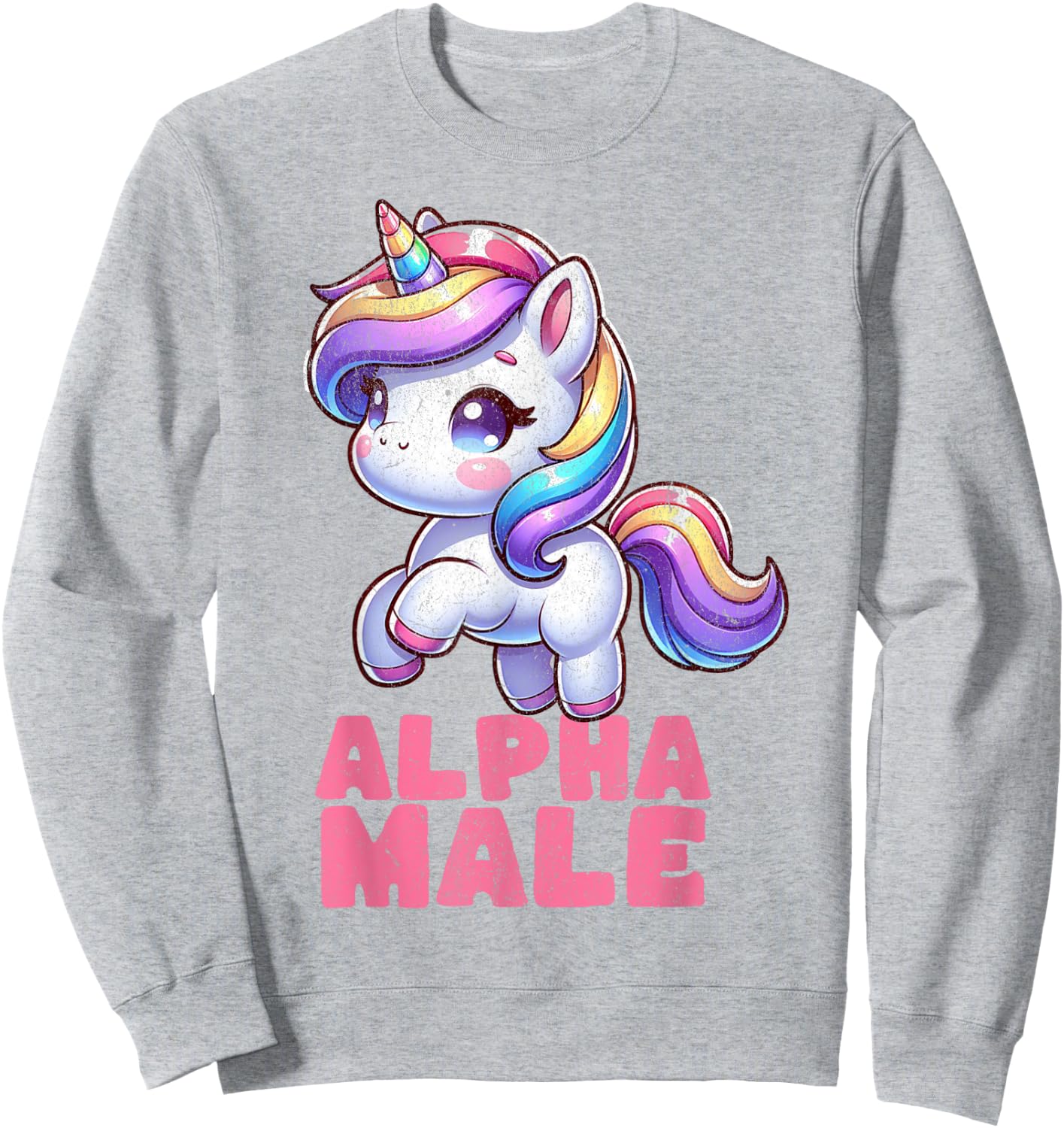 Alpha cute male Unicorn Funny Sarcastic Ironic Weird Y2K Sweatshirt - Sweatshirt | Ash