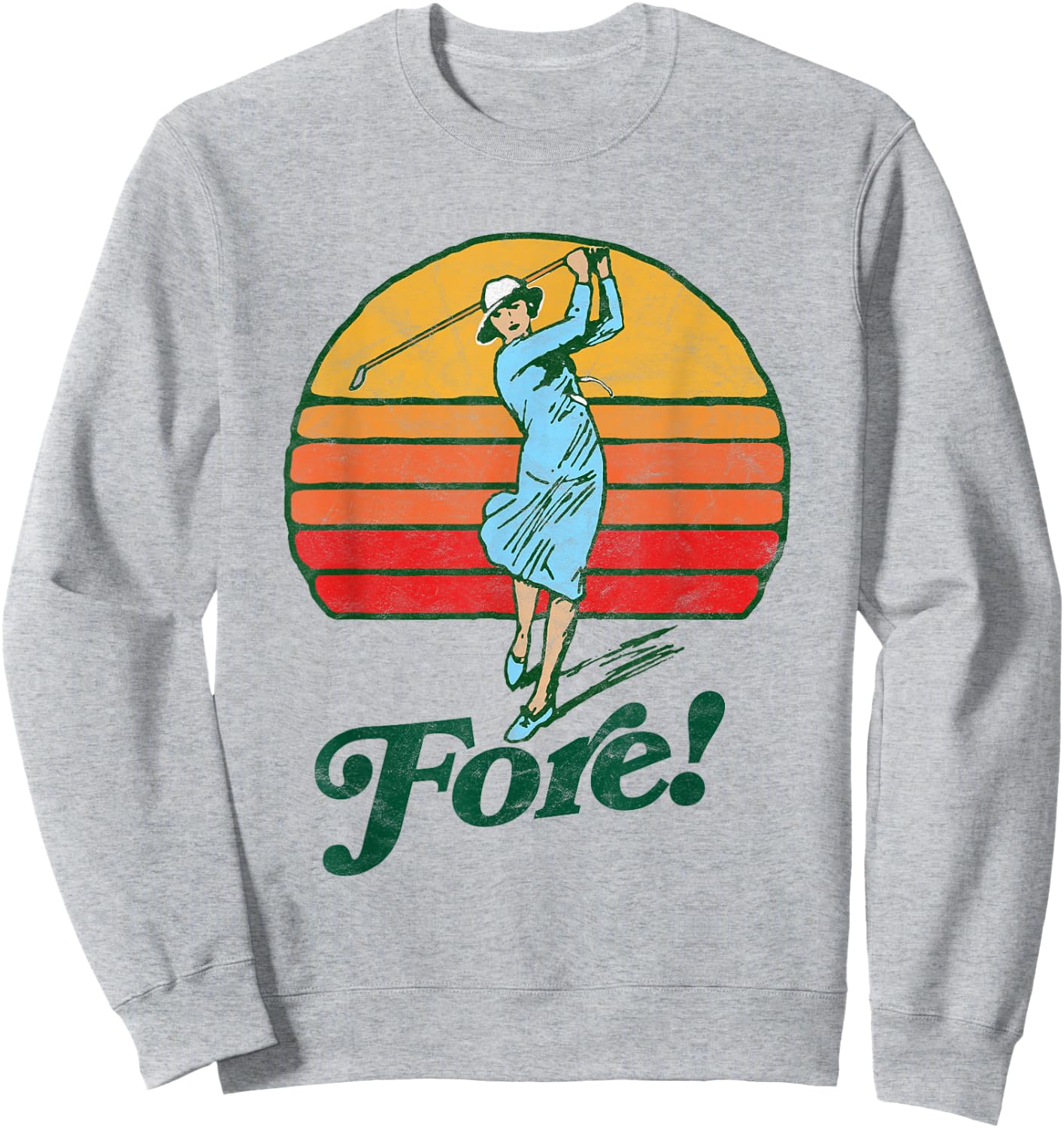 Fore! Vintage Female Golf Retro Funny Woman Golfer Graphic Sweatshirt - Sweatshirt | Ash