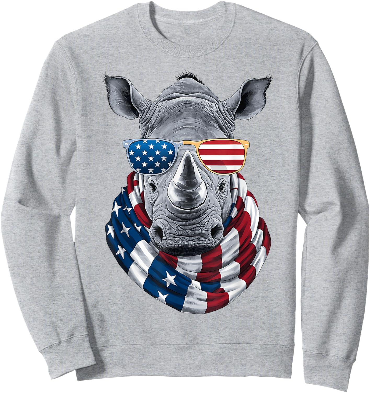 Patriotic Rhino USA American Flag Sunglasses 4th Of July Sweatshirt - Sweatshirt | Ash