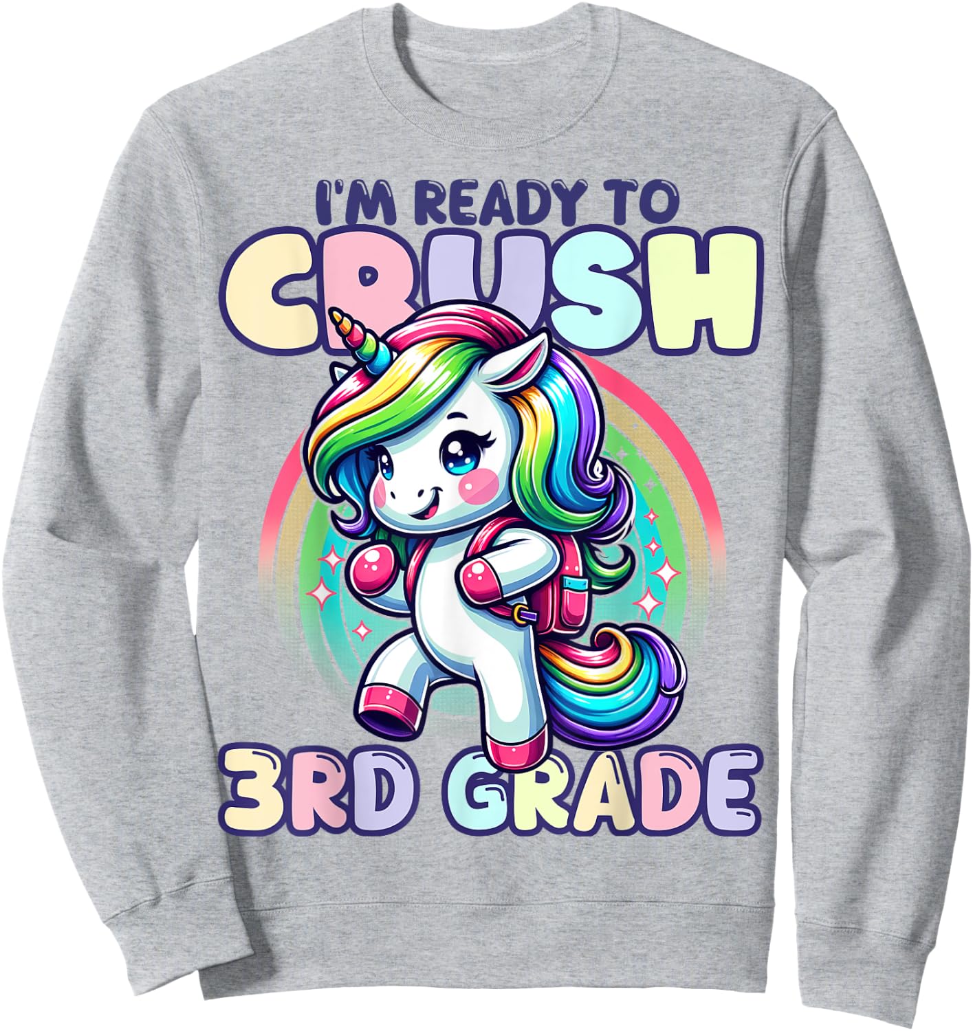 Crush 3rd Grade Girls Back to School Unicorn First Day Cute Sweatshirt - Sweatshirt | Ash