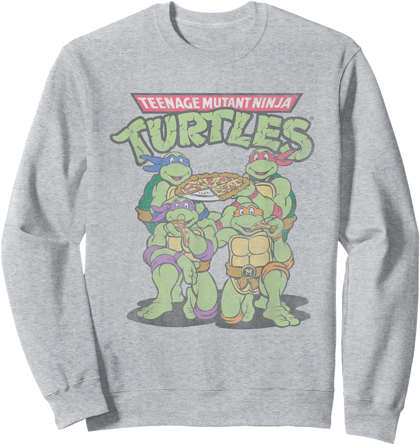Teenage Mutant Ninja Turtles Eating Pizza Vintage Group Shot Sweatshirt - Sweatshirt | Ash