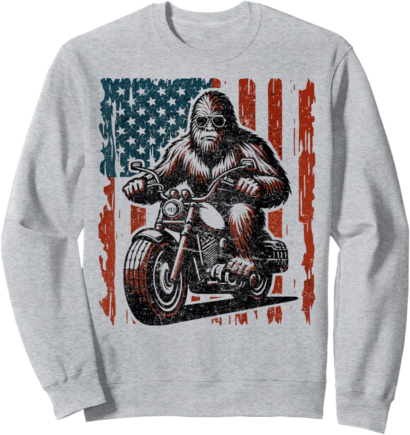 Bigfoot Motorcycle Lovers American flag Motorcycle Rider Sweatshirt - Sweatshirt | Ash
