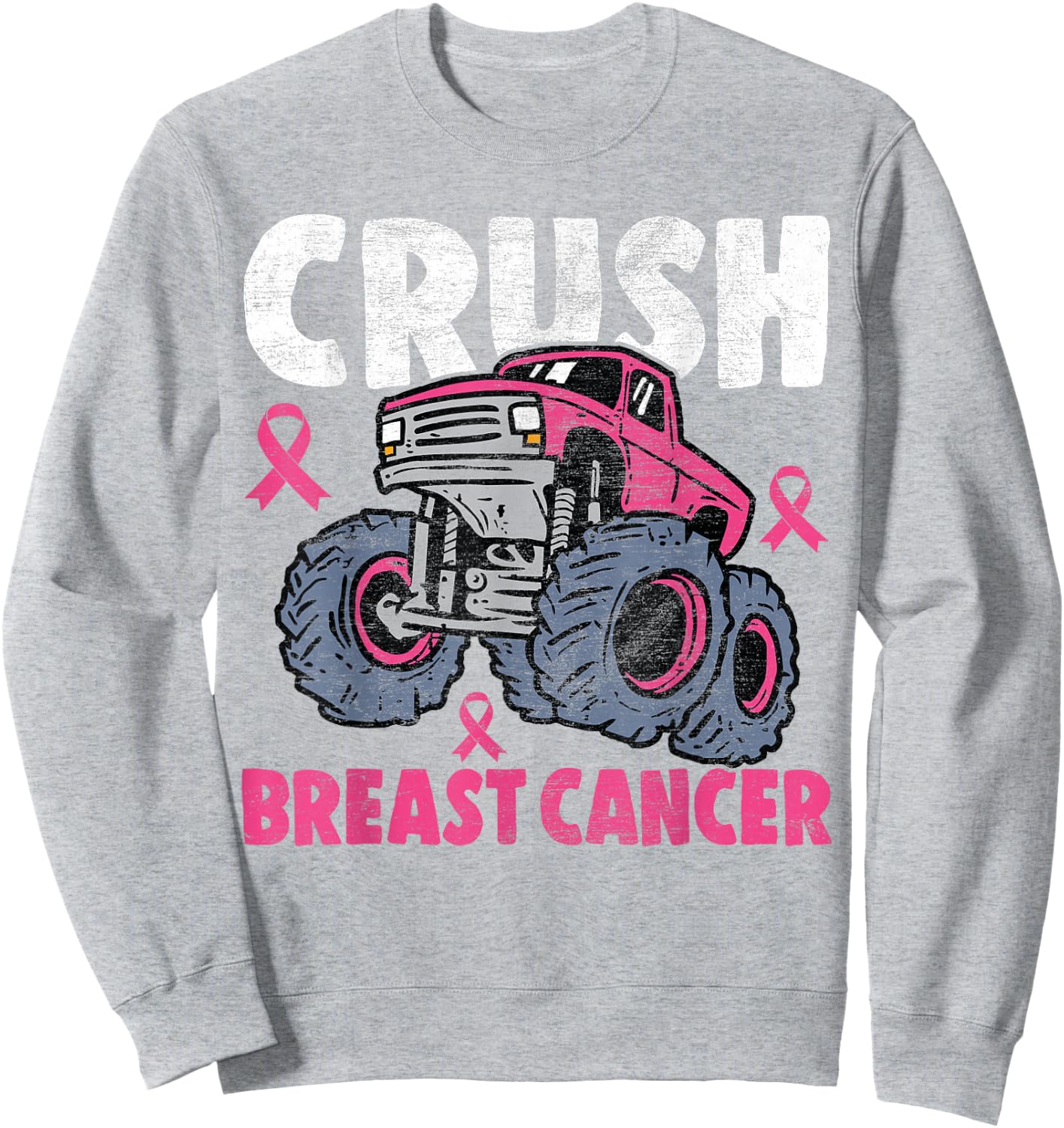 Crush Breast Cancer Awareness Monster Truck kids Boys Girls Sweatshirt - Sweatshirt | Ash