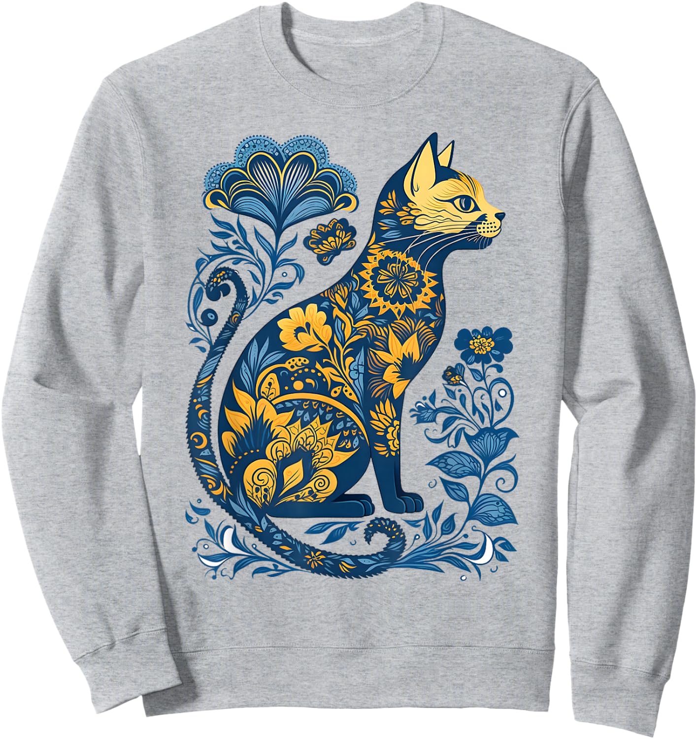 Ukraine Cat Floral Vintage Ukrainian Flag & Vyshyvanka Style Sweatshirt - Sweatshirt | Ash