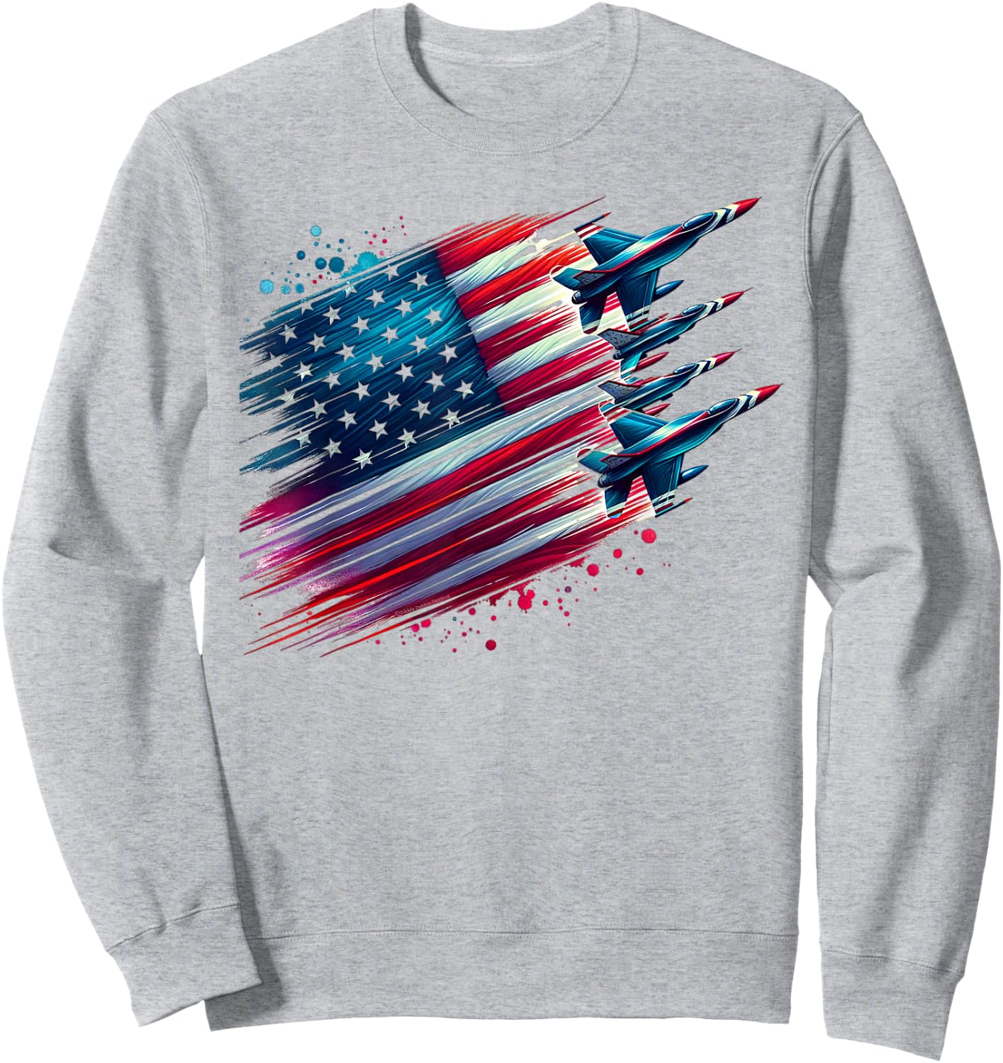 Flying Jets American Flag USA Patriotic 4th of July Sweatshirt - Sweatshirt | Ash
