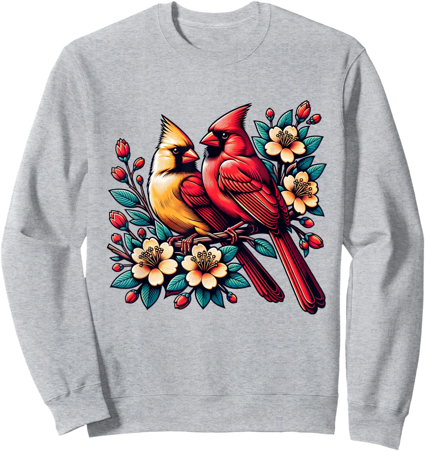 Cute Red Cardinal Couple on Flowering Branch Spring lovers Sweatshirt - Sweatshirt | Ash