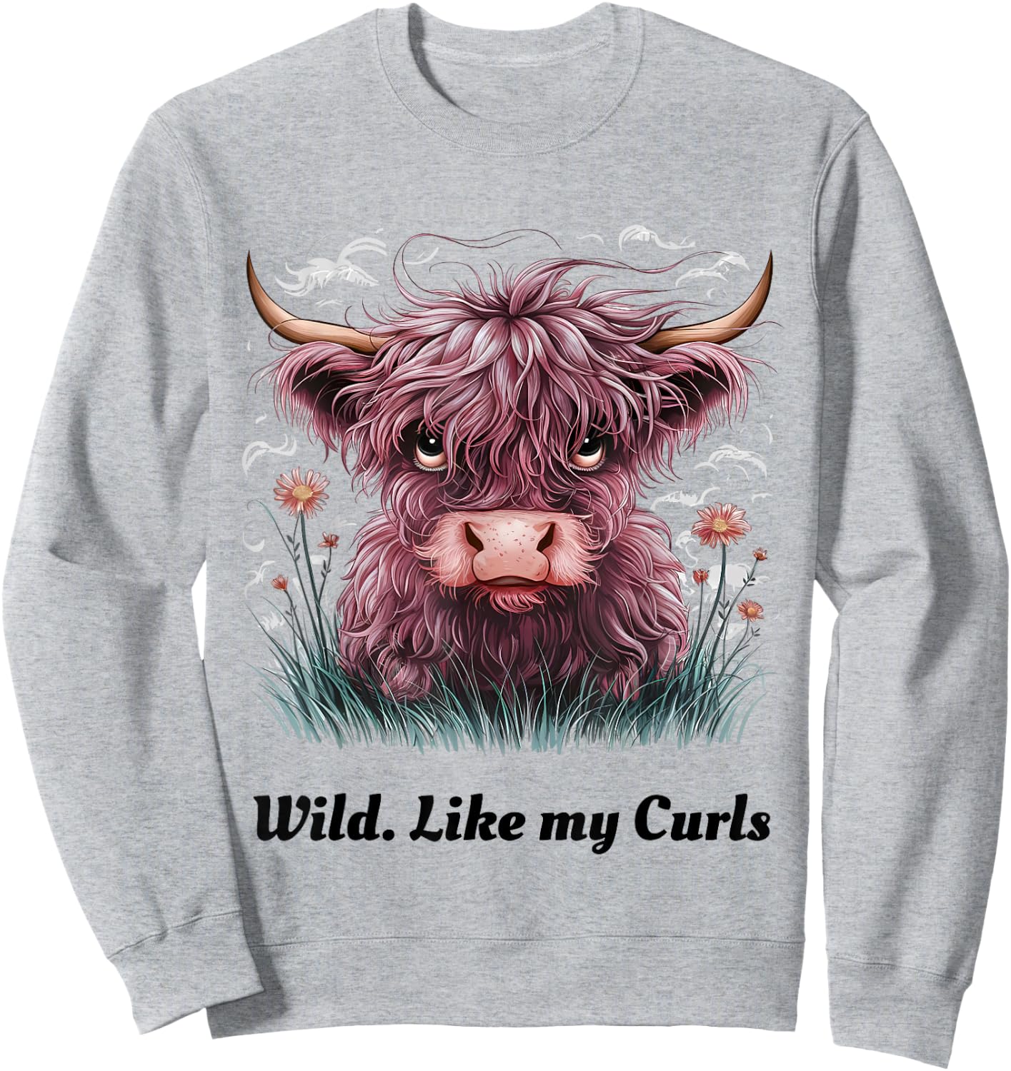 Kids Highland Cow "Wild Like My Curls" I Love Curls Toddler Sweatshirt - Sweatshirt | Ash