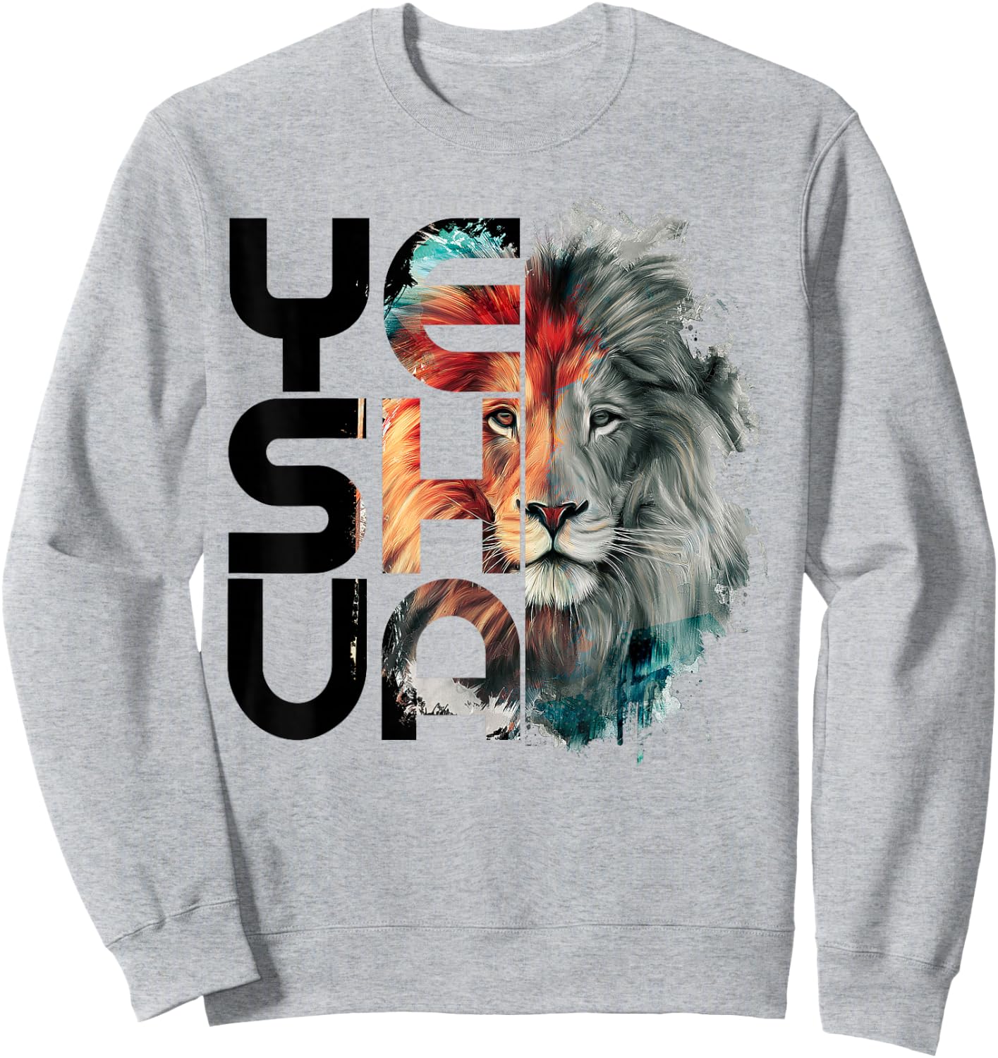 Lion And Yeshua Christian Sweatshirt - Sweatshirt | Ash