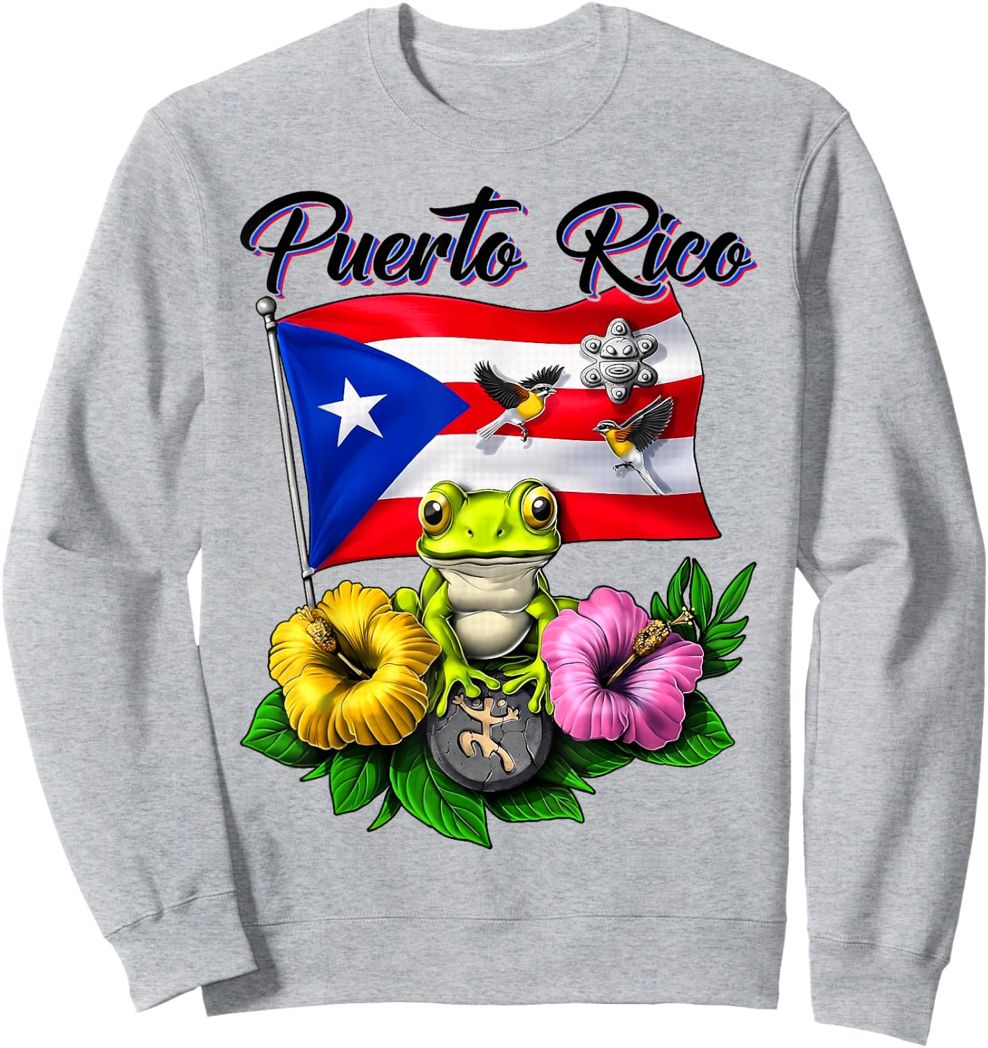 Funny Boricua Coqui Frog Taino Puerto Rico Puerto Rican Flag Sweatshirt - Sweatshirt | Ash